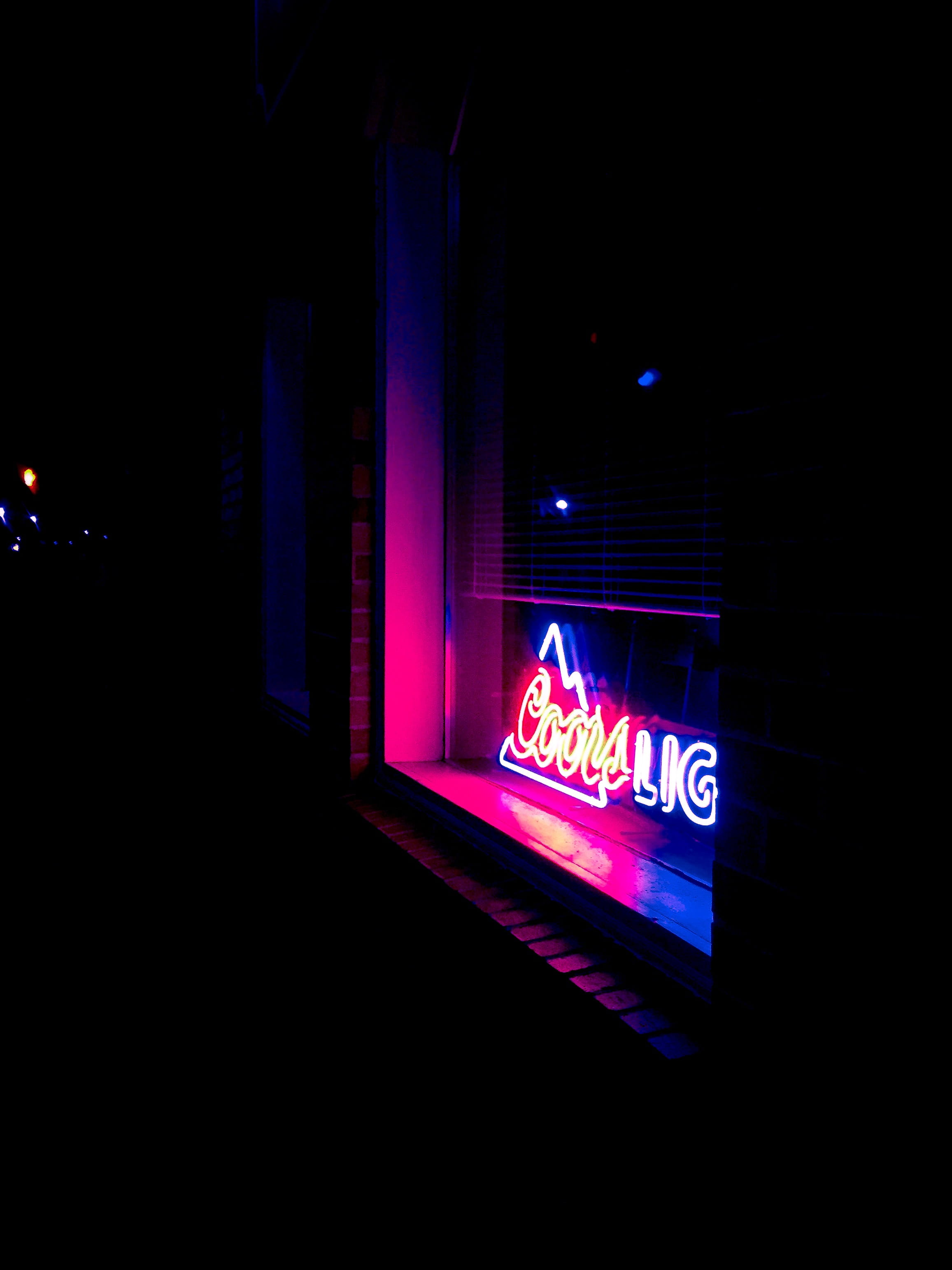 illuminated, st. bonaventure university, bar, blue, united states, night, communication, neon, sign, street, 2K, red, glowing, nightlife, lights, glow, Phone HD Wallpaper