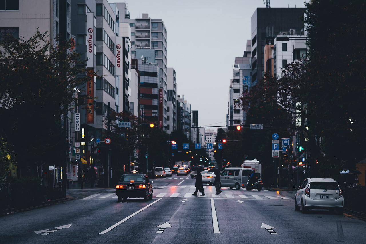 cityscape, Japan, Asia, 720P, Takashi Yasui, traffic lights, car, street, crosswalk, HD Wallpaper