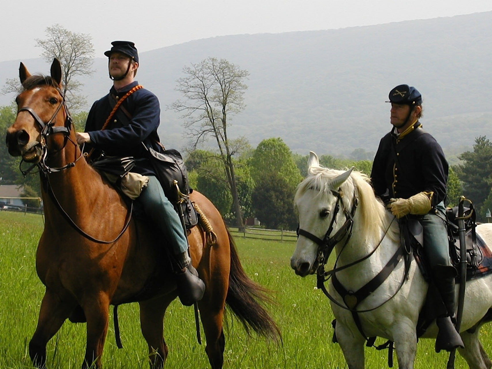 vertebrate, men, field, mammal, sport, grass, two, harpers ferry, reenactment, trees, horse, ride, leisure activity, american civil war, horseback Riding, HD Wallpaper