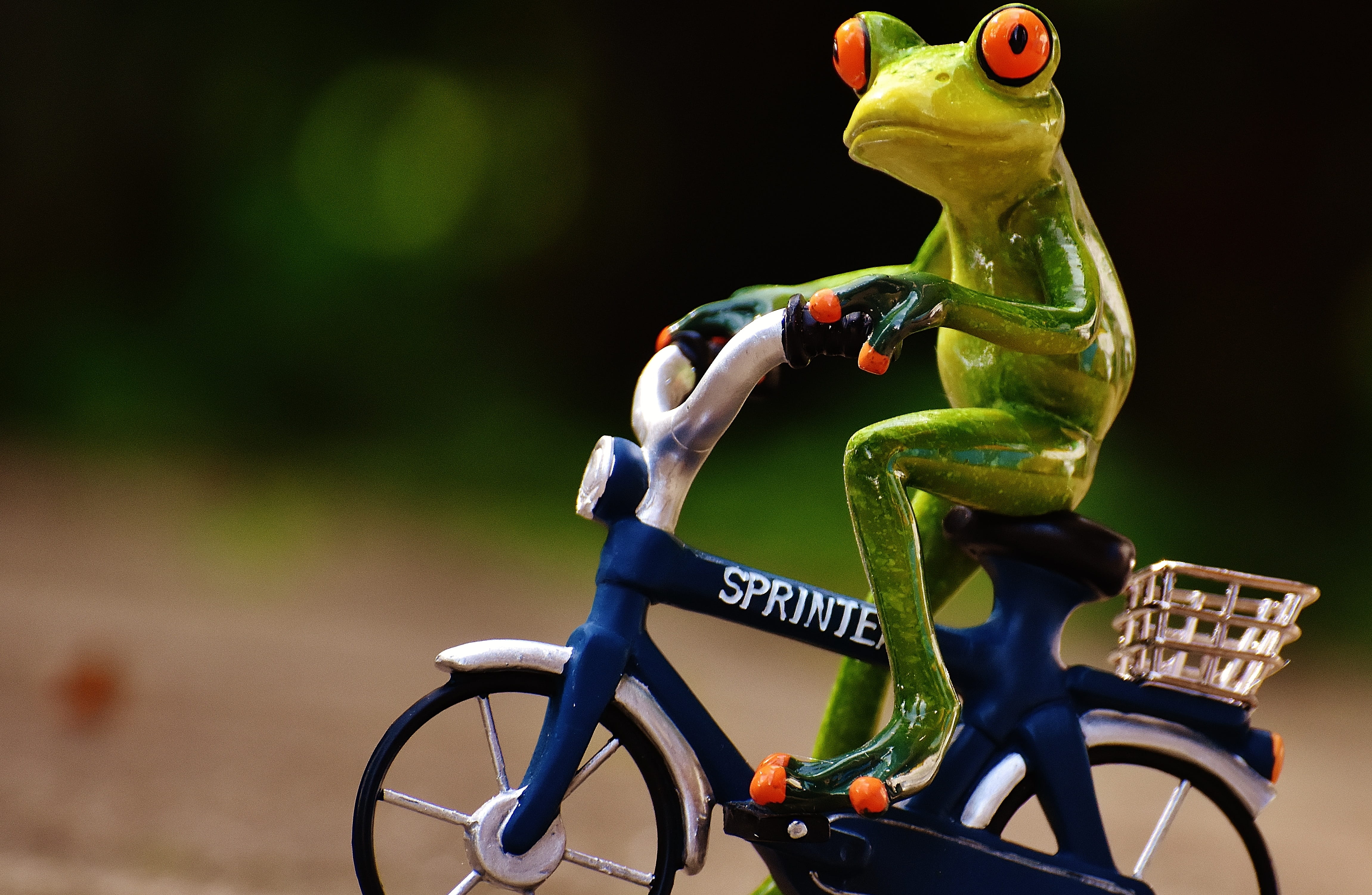 ceramic, outdoors, no people, road, green, toy, cute, playing, handlebar, nature, bicycle, sweet, metal, focus on foreground, photography, closeup, representation, HD Wallpaper