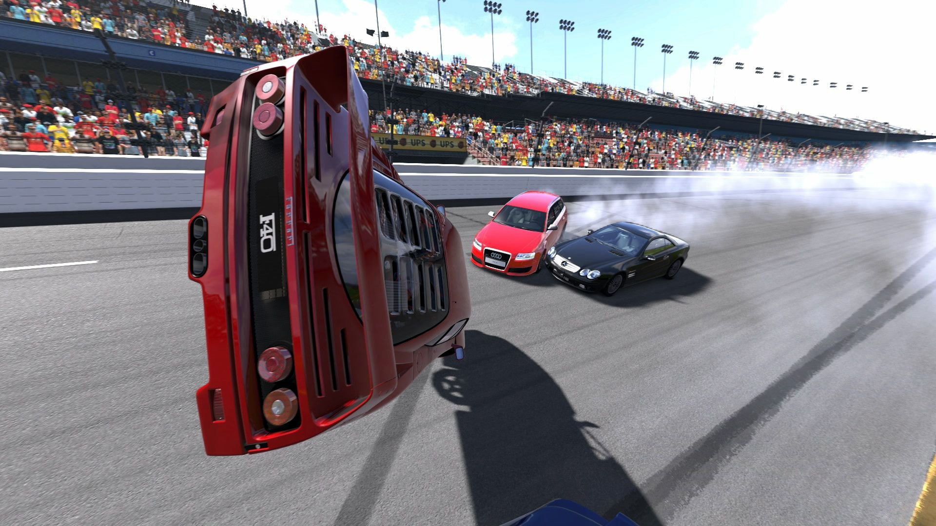 red, crash, turismo, hd, 1080P, f40, gran, f, video games, accident, ferrari, HD Wallpaper
