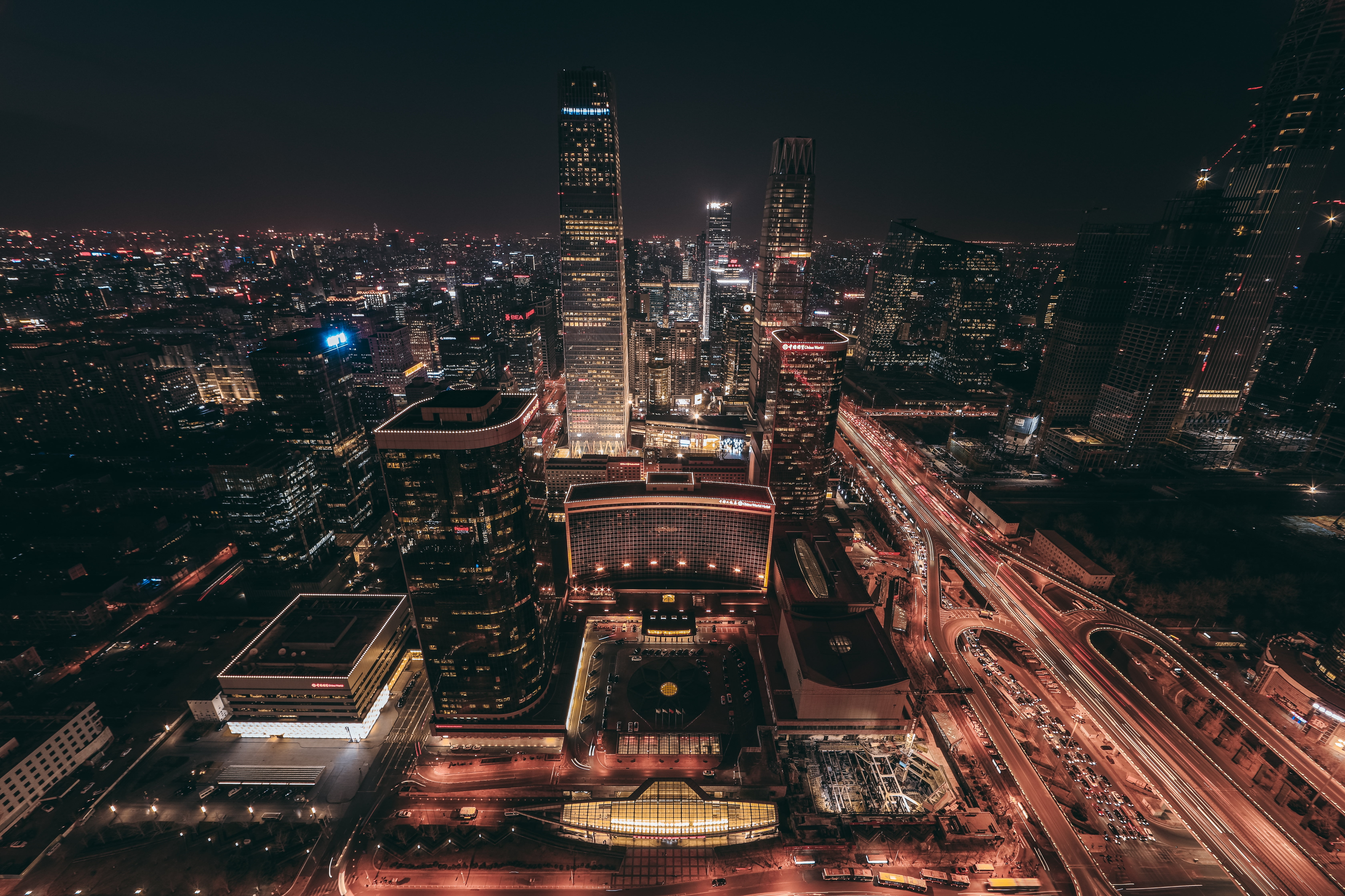 color, dusk, sky, lighting Equipment, modern, japan, architecture, outdoors, beijing, china - East Asia, buildings, road, twilight, high Angle View, office building exterior, HD Wallpaper