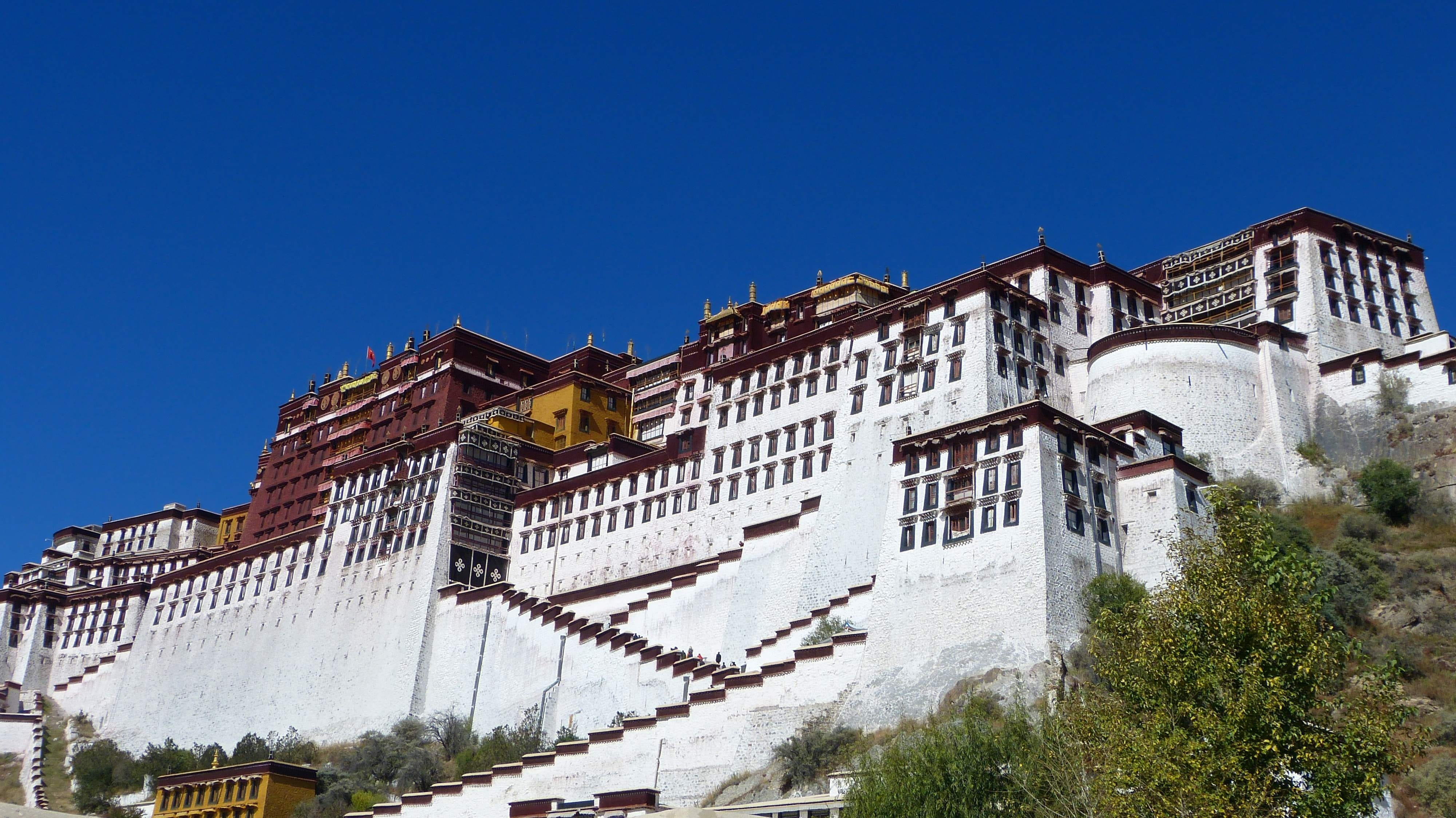travel destinations, history, no people, old, sky, lhasa, the past, tree, built structure, nature, low angle view, travel, city, architecture, 4K, blue, HD Wallpaper