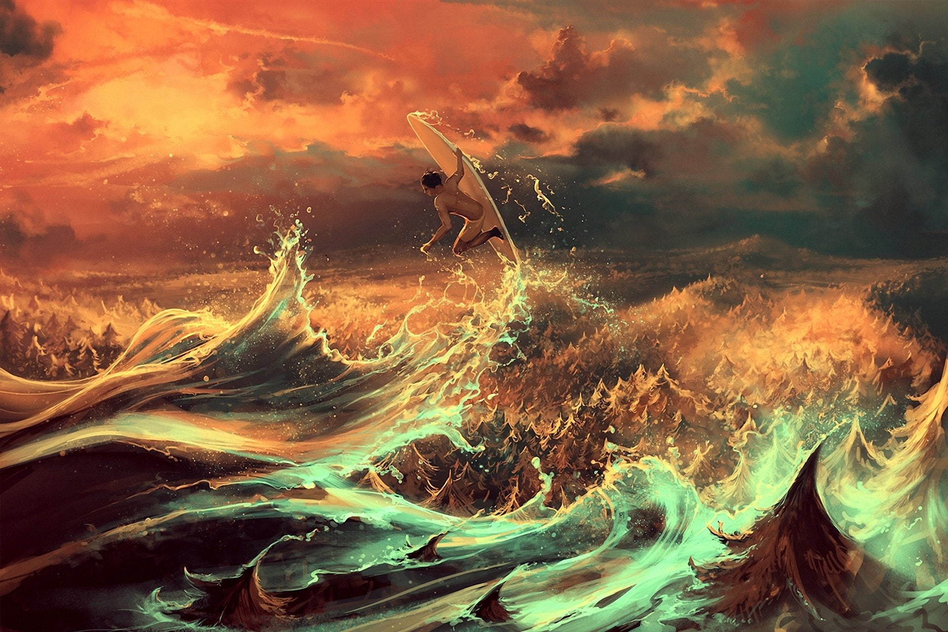 surfing, rolando, fantastic, 1080P, men, cyril, waves, world, fantasy, HD Wallpaper