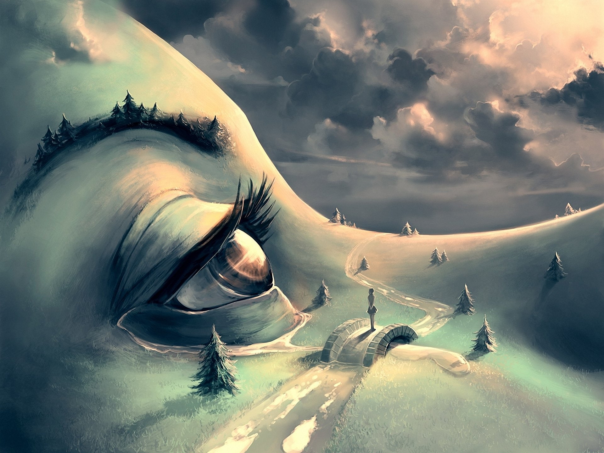 eyes, fantasy, river, bokeh, Cyril, Rolando, 1080P, mood, Fantastic, world, HD Wallpaper