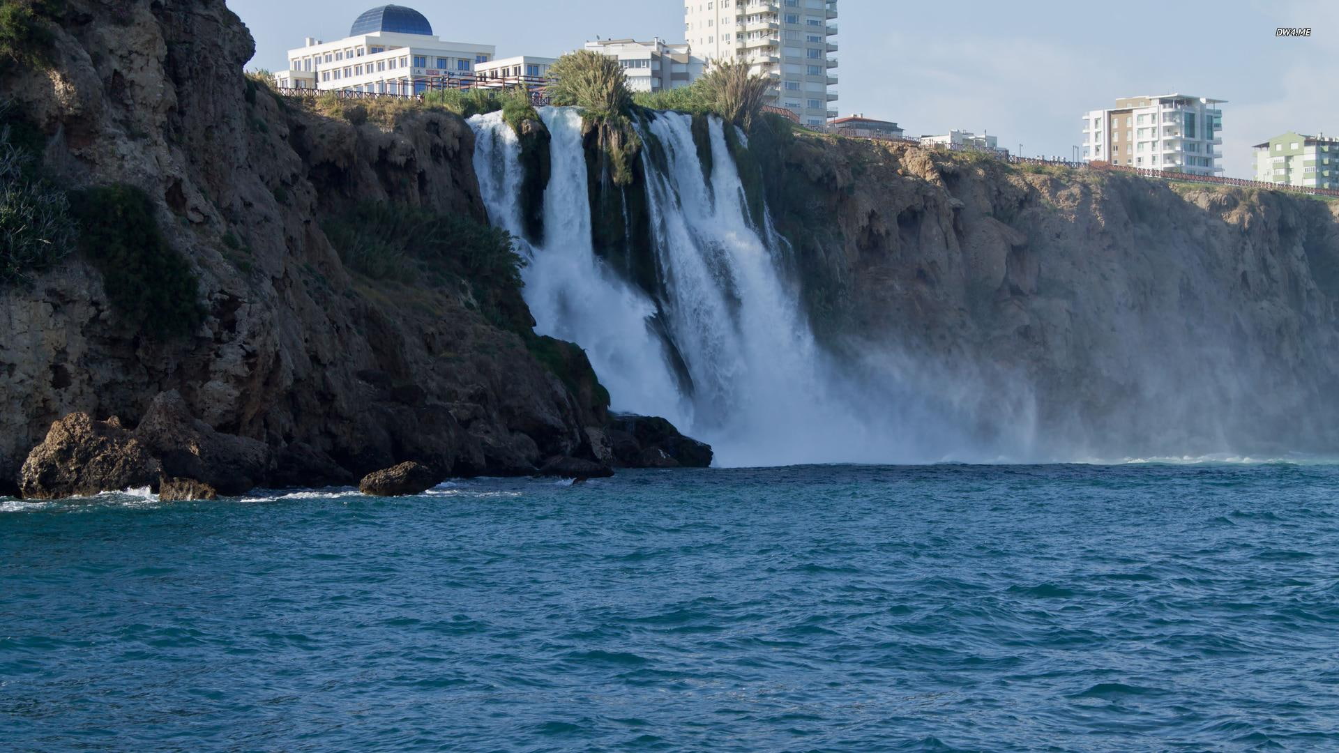 duden, city, falls, waterfalls, cliff, lower, turkey, 1080P, nature and landscapes, ankara, HD Wallpaper