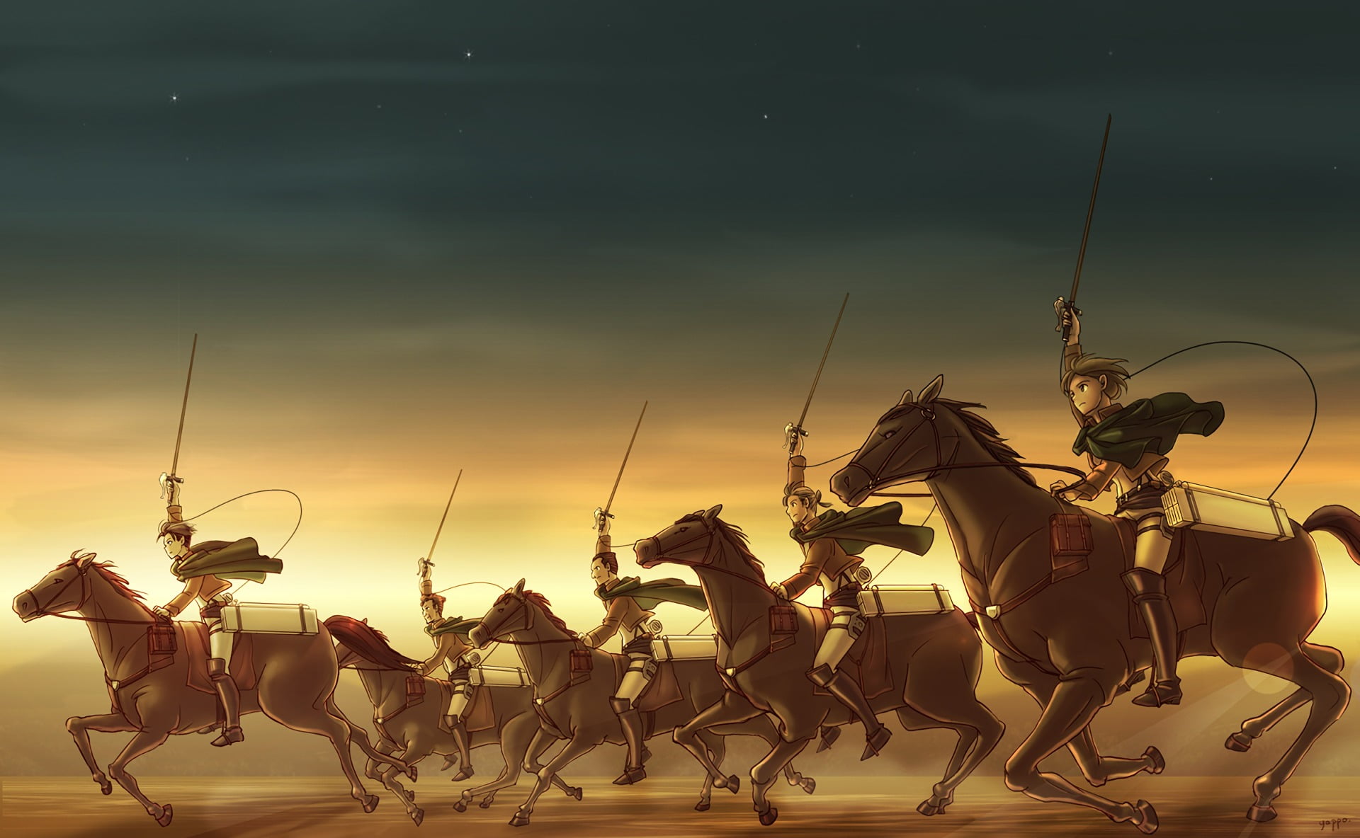 Eren Yeager, low angle view, Erd Gin, Petra Ral, nature, creativity, animal themes, vertebrate, sunset, animal representation, Levi Ackerman, animal wildlife, HD Wallpaper