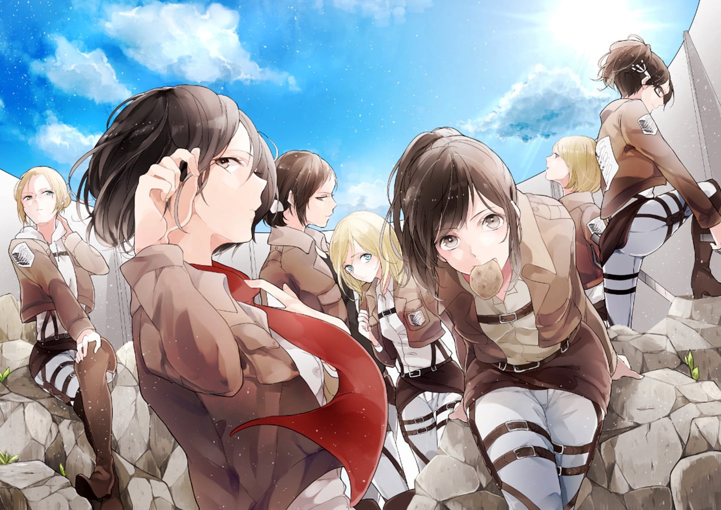 group of people, fun, happiness, adult, offspring, females, childhood, Krista Lenz, Petra Ral, sky, cloud - sky, girls, Hange Zoe, outdoors, child, Annie Leonhart, HD Wallpaper