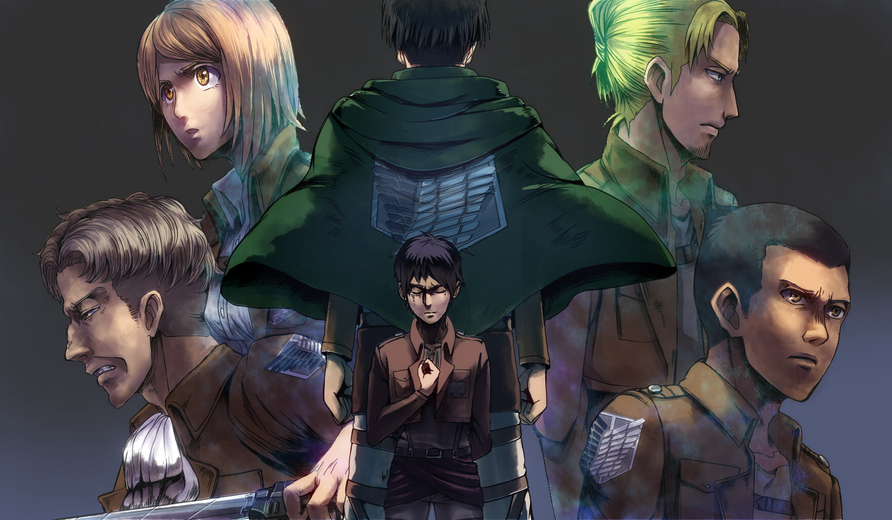auruo, shingeki, 720P, kyojin, gin, bossard, ral, sword, eren, blonde, uniform, erd, black, rivaille, jaeger, brown, petra, weapon, shulz, hair, gunter, HD Wallpaper