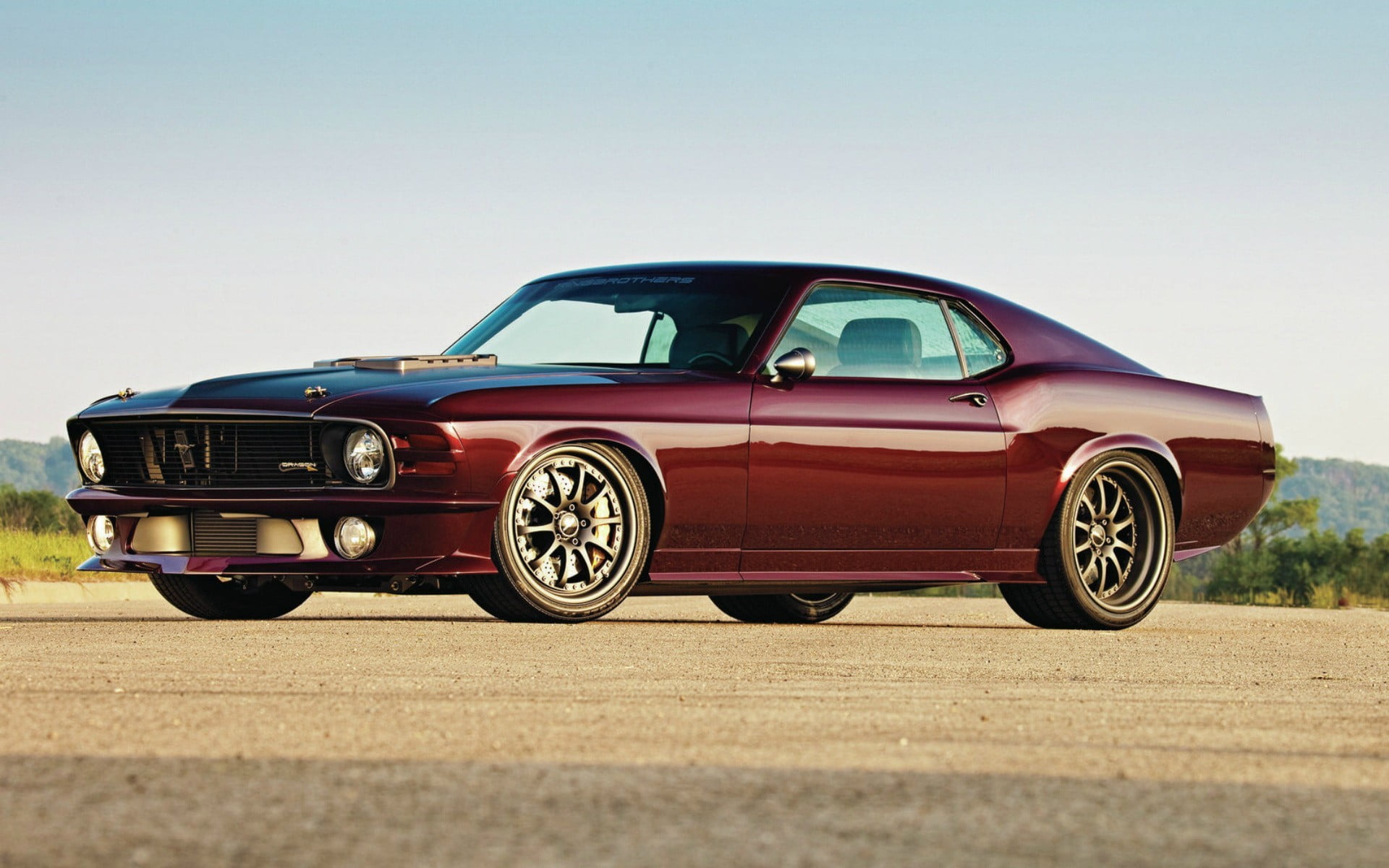 retro styled, muscle cars, mode of transportation, coupe, road, blue, motor vehicle, old, clear sky, travel, sky, 1080P, 4x4, copy space, no people, red, HD Wallpaper