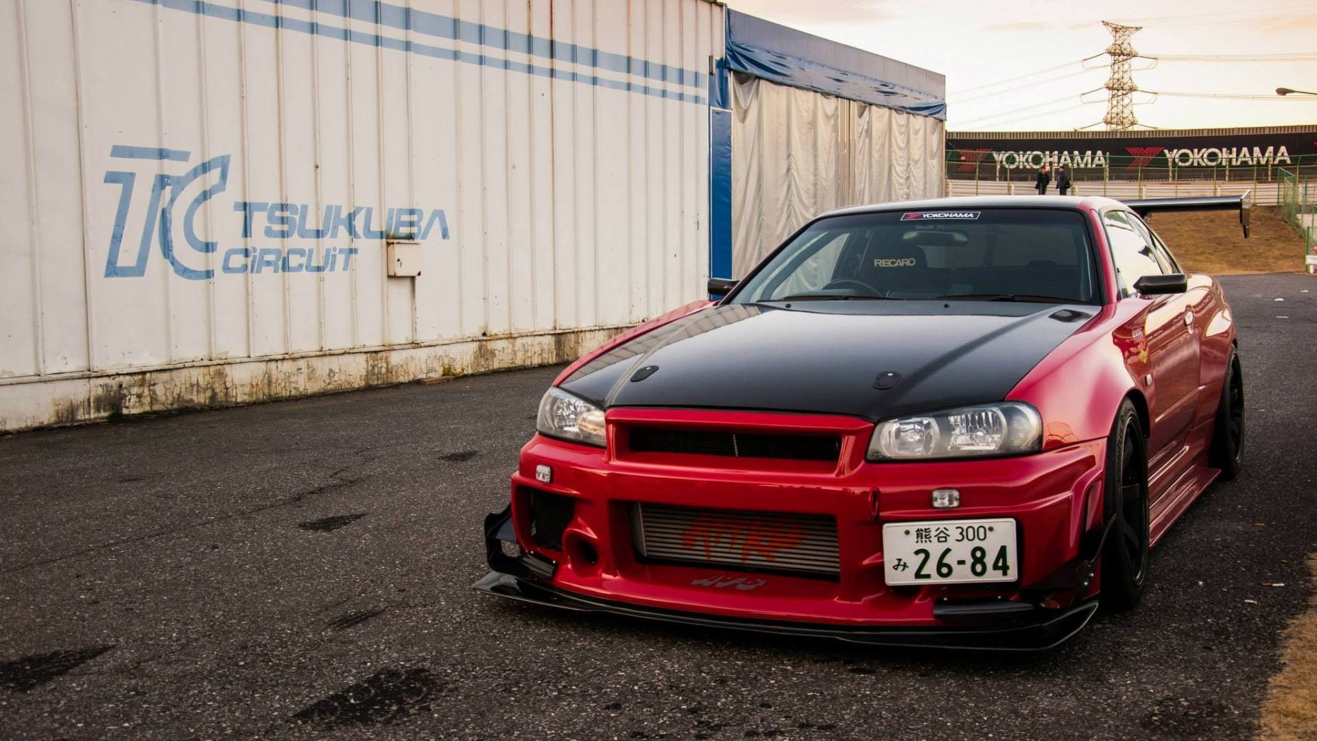 Nissan, vehicle, red cars, 1080P, Nissan Skyline GT-R R34, JDM, car, Nissan Skyline, HD Wallpaper