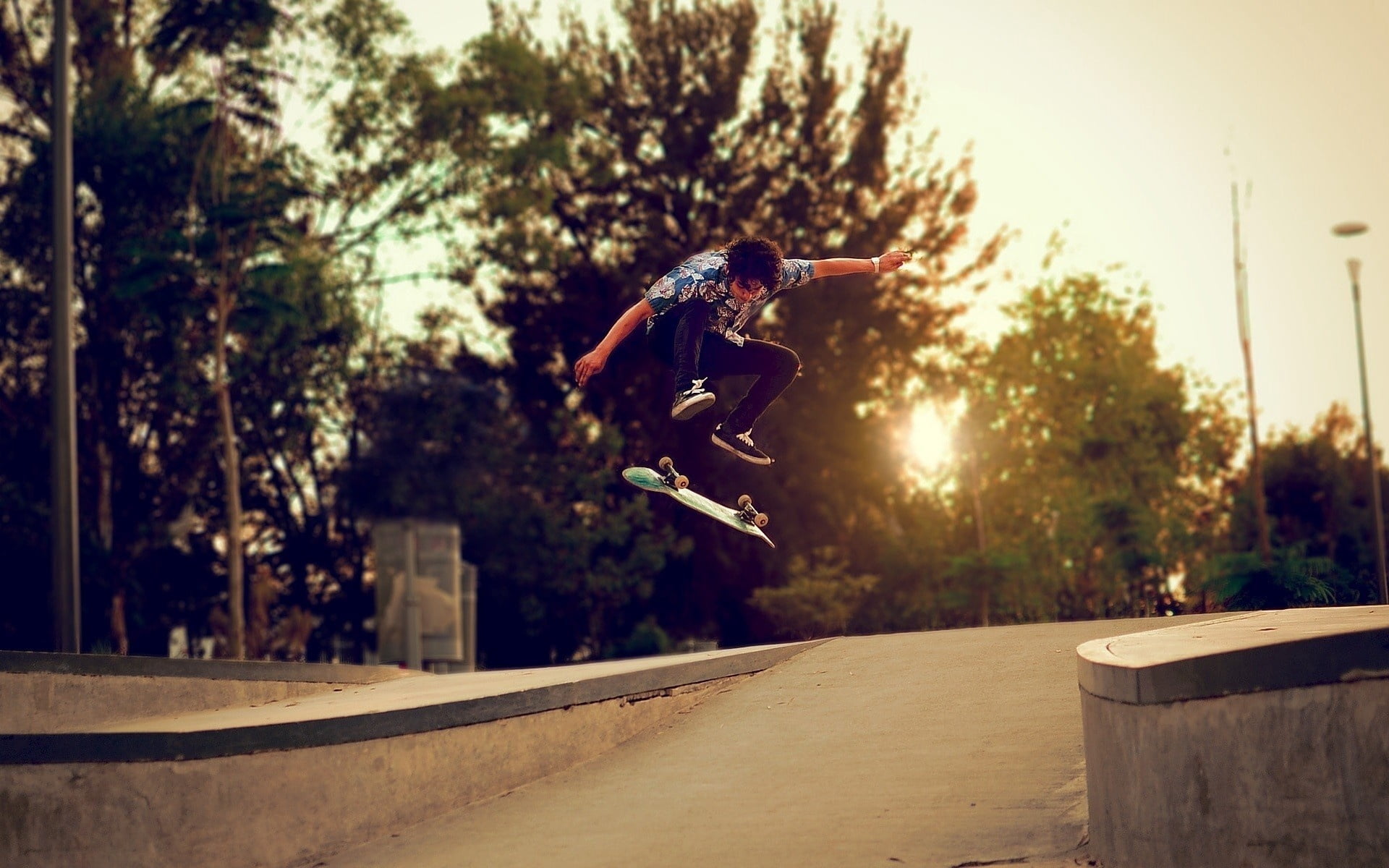 mid-Air, sports equipment, athlete, arms raised, sunlight, sports Ramp, teenager, boy, shirt, 1080P, females, full length, white, ollie, summer, urban Scene, HD Wallpaper