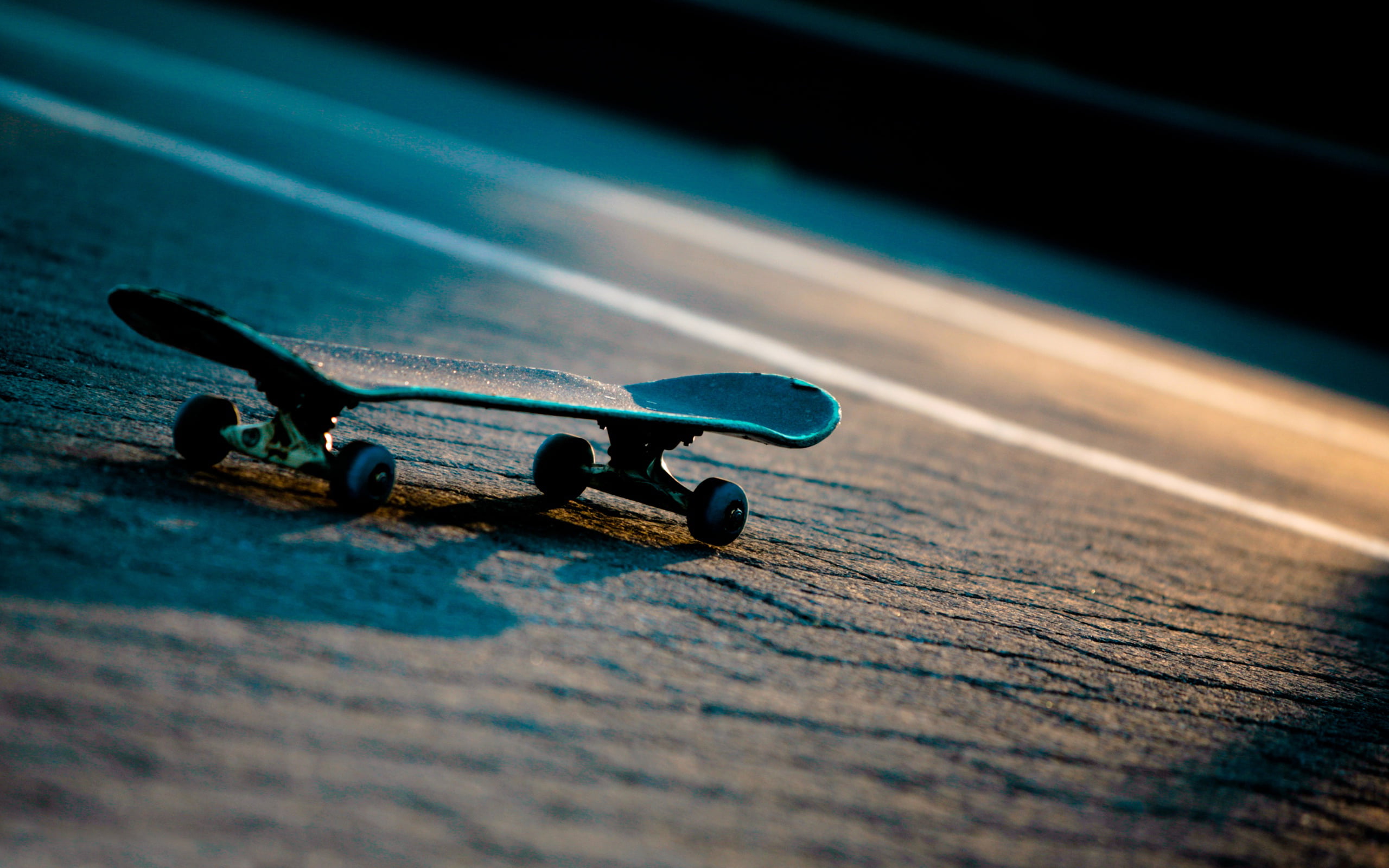 no people, surface level, shadow, 2K, skateboard, close-up, selective focus, day, Skateboarding, blue, wood - material, metal, Sports, high angle view, HD Wallpaper