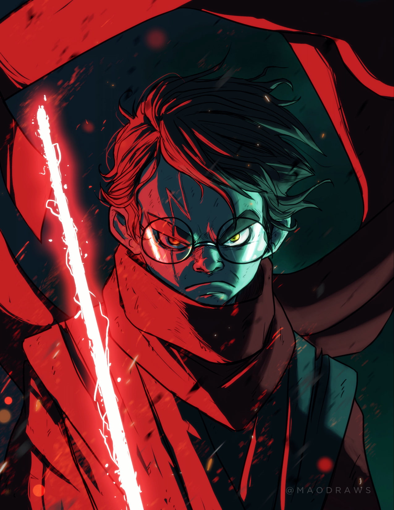 drawing, Sith, 720P, Glasses, Lightsaber, Harry Potter, Phone HD Wallpaper