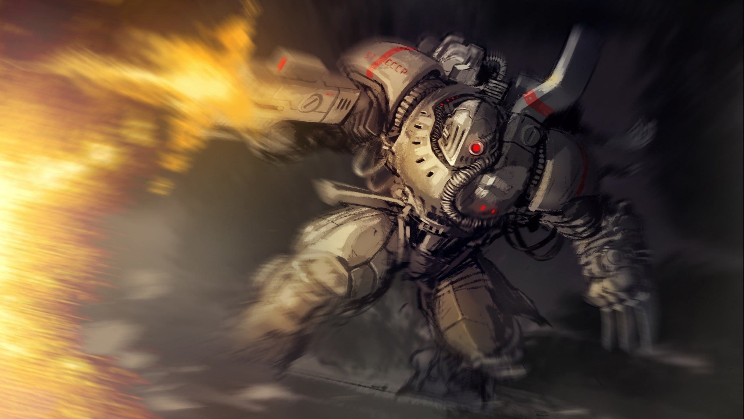 armor, nature, helmet, outdoors, selective focus, 2K, unrecognizable person, people, mech, artwork, weapon, headwear, robot, night, futuristic, HD Wallpaper