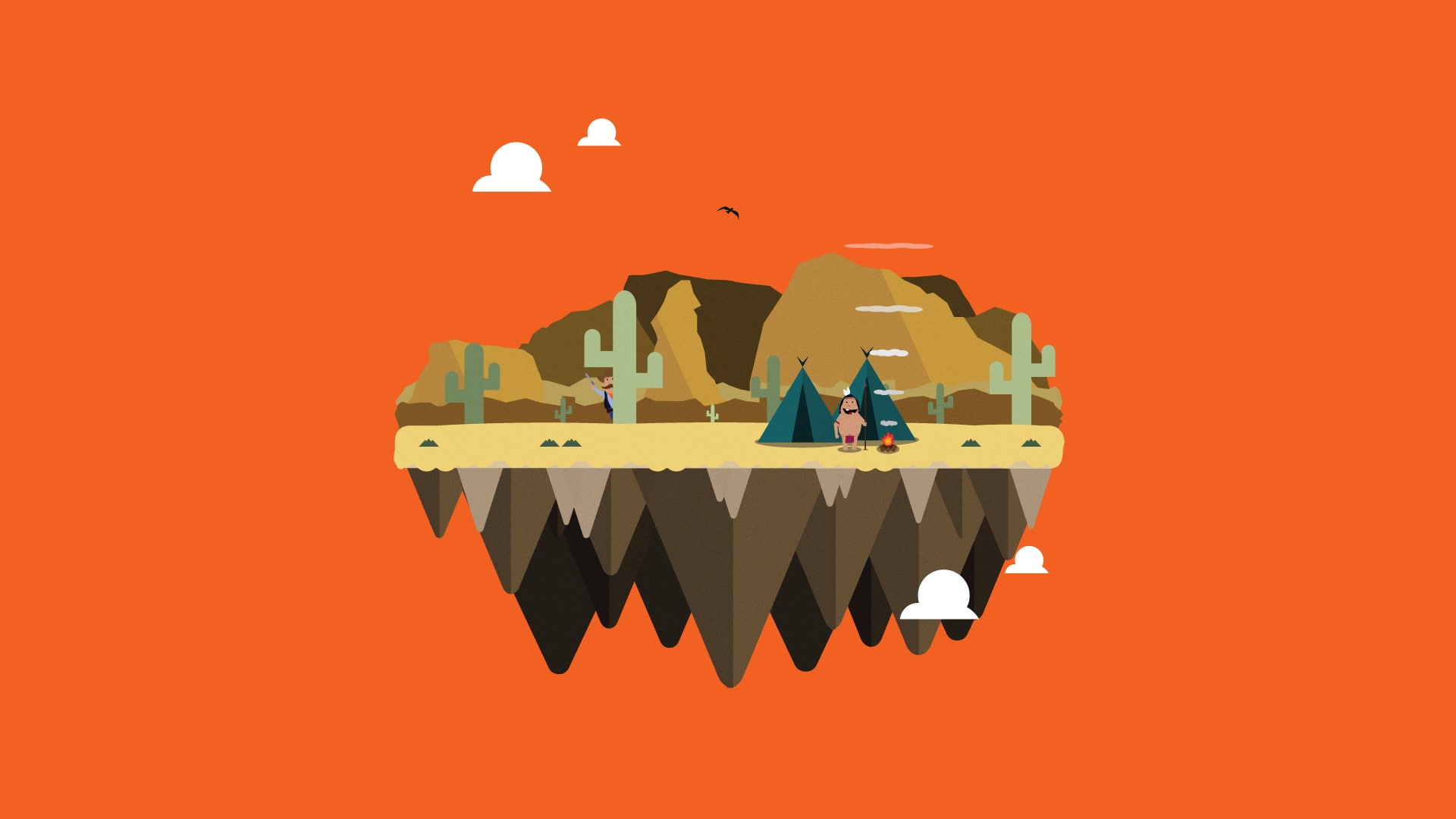 vectors, Native Americans, Cowboys, 1080P, Cactus, Adobe Illustrator, HD Wallpaper