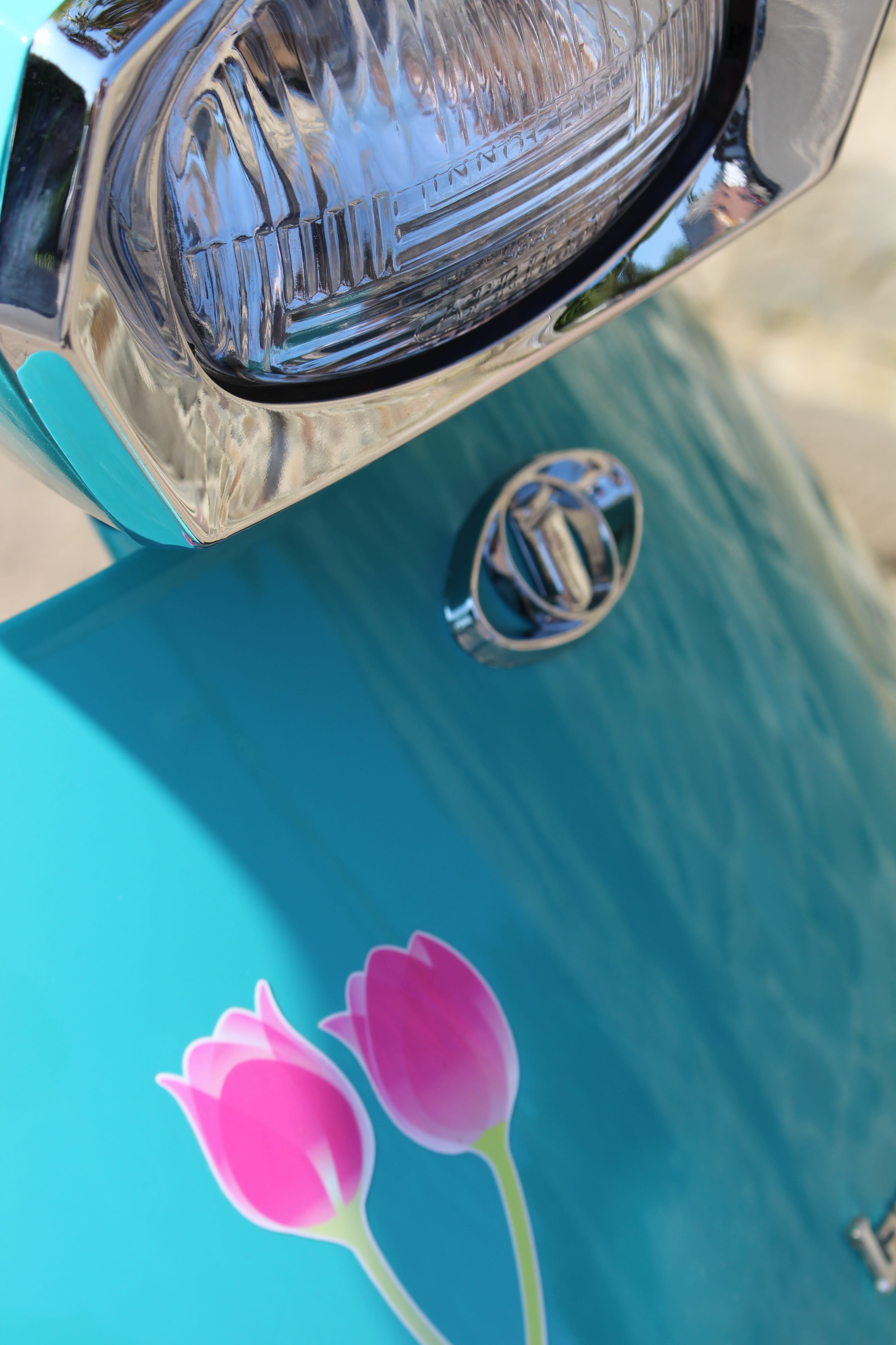 plant, lambretta him, innocenti, scooter, car, 5K, mode of transportation, motor vehicle, transportation, focus on foreground, pink color, no people, water, Phone HD Wallpaper