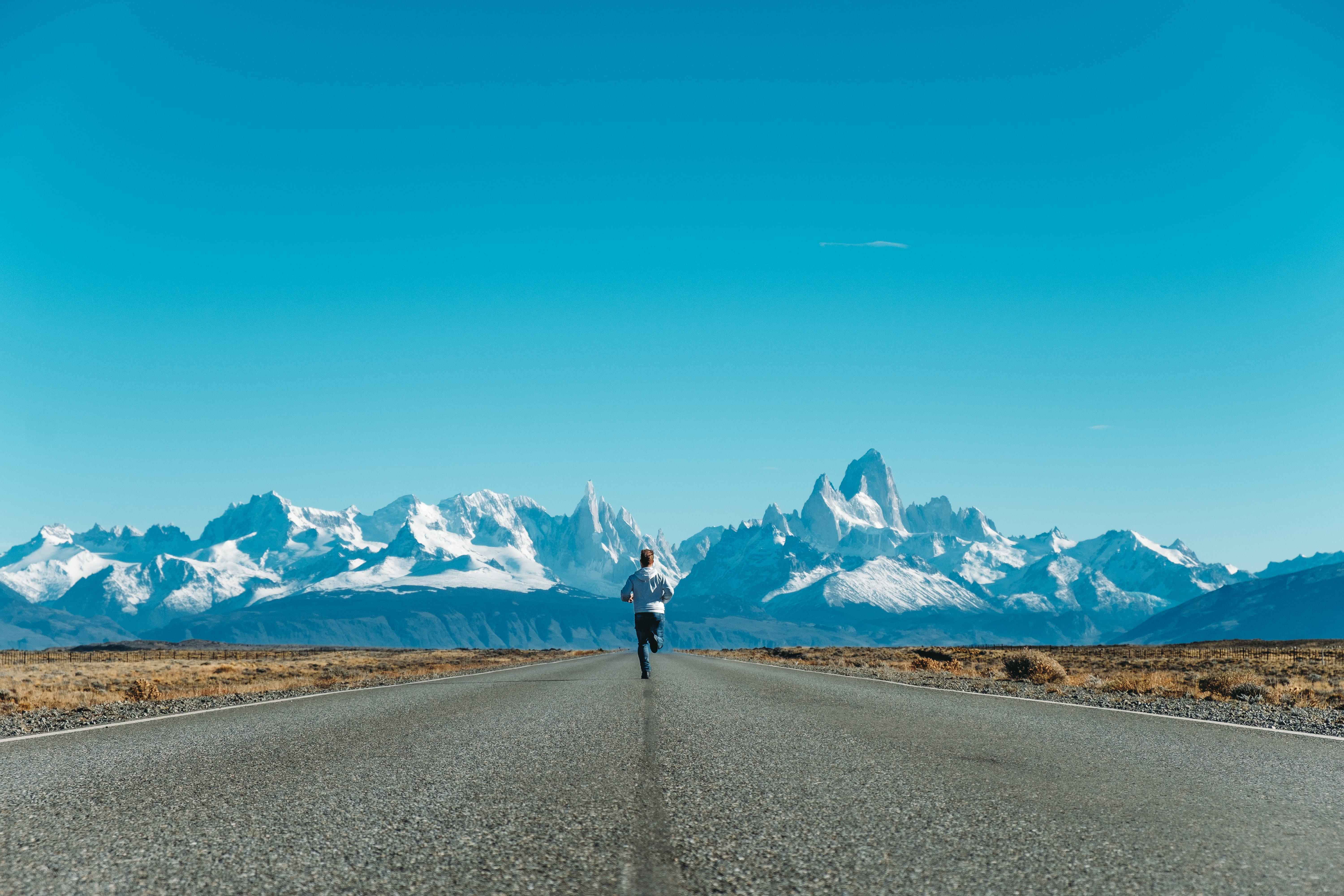 ice, patagonia, beauty in nature, landscape, way, environment, one person, road, scenics - nature, non-urban scene, dirt road, asphalt, running, mountain, HD Wallpaper
