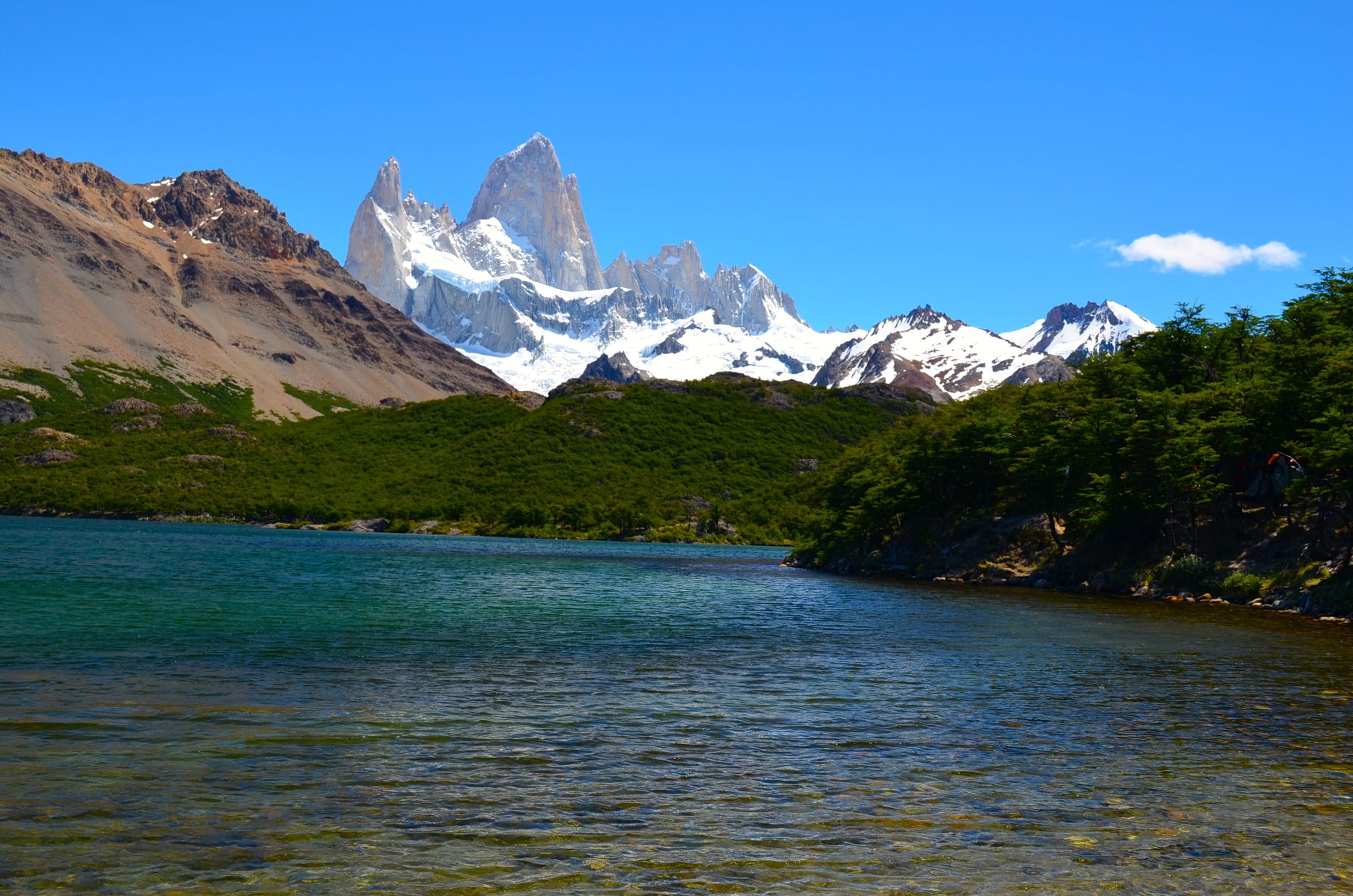 sky, lake, near, fitz roy, outdoors, snowy mountain, scenics, mountain peak, mountain, patagonia, tranquil scene, green, calafate, scenics - nature, nature, HD Wallpaper