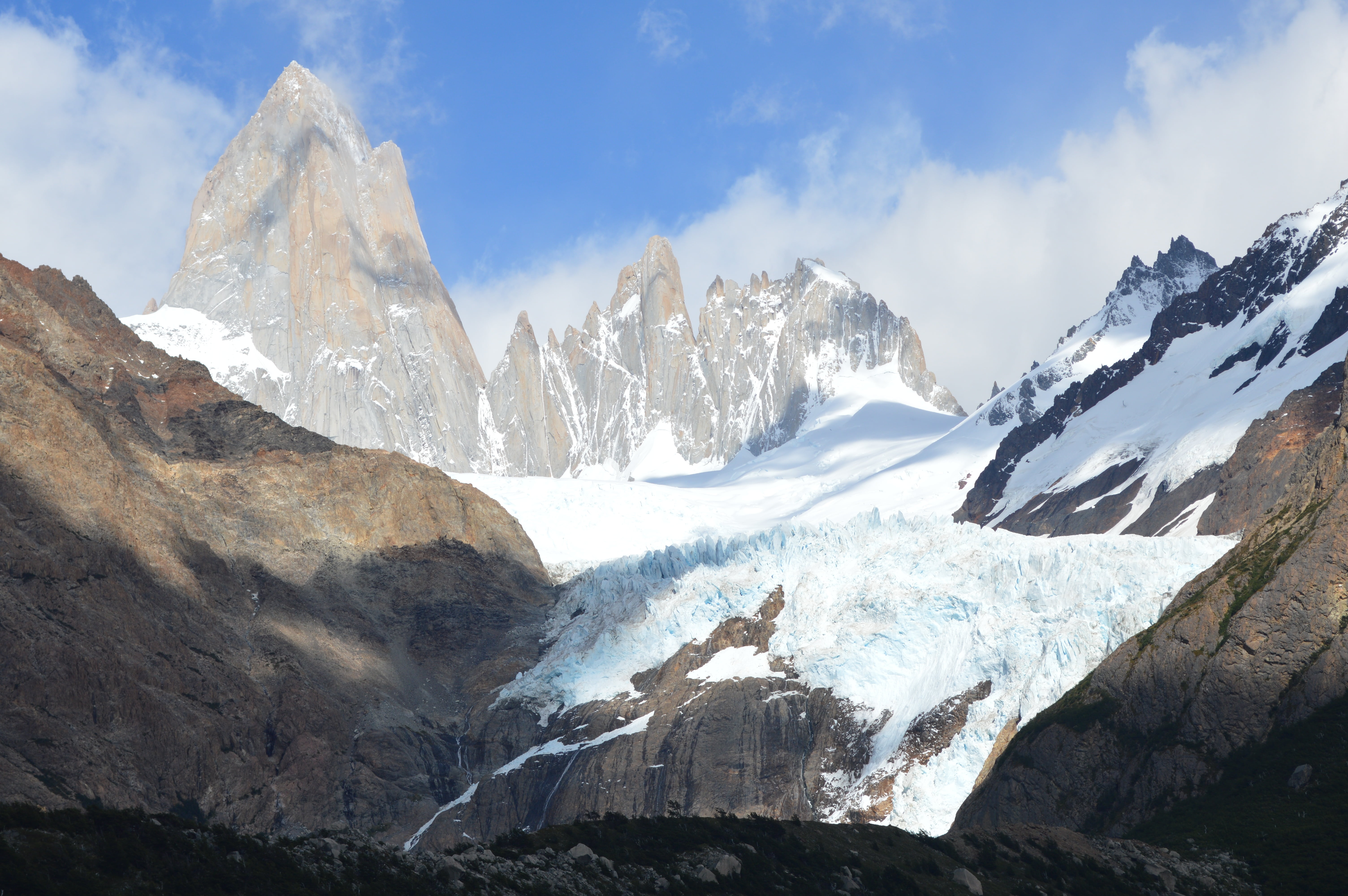 ice, scenics - nature, beauty in nature, patagonia, non-urban scene, outdoors, european Alps, glacier, blue sky, winter, snowcapped mountain, rock, fitz roy, HD Wallpaper