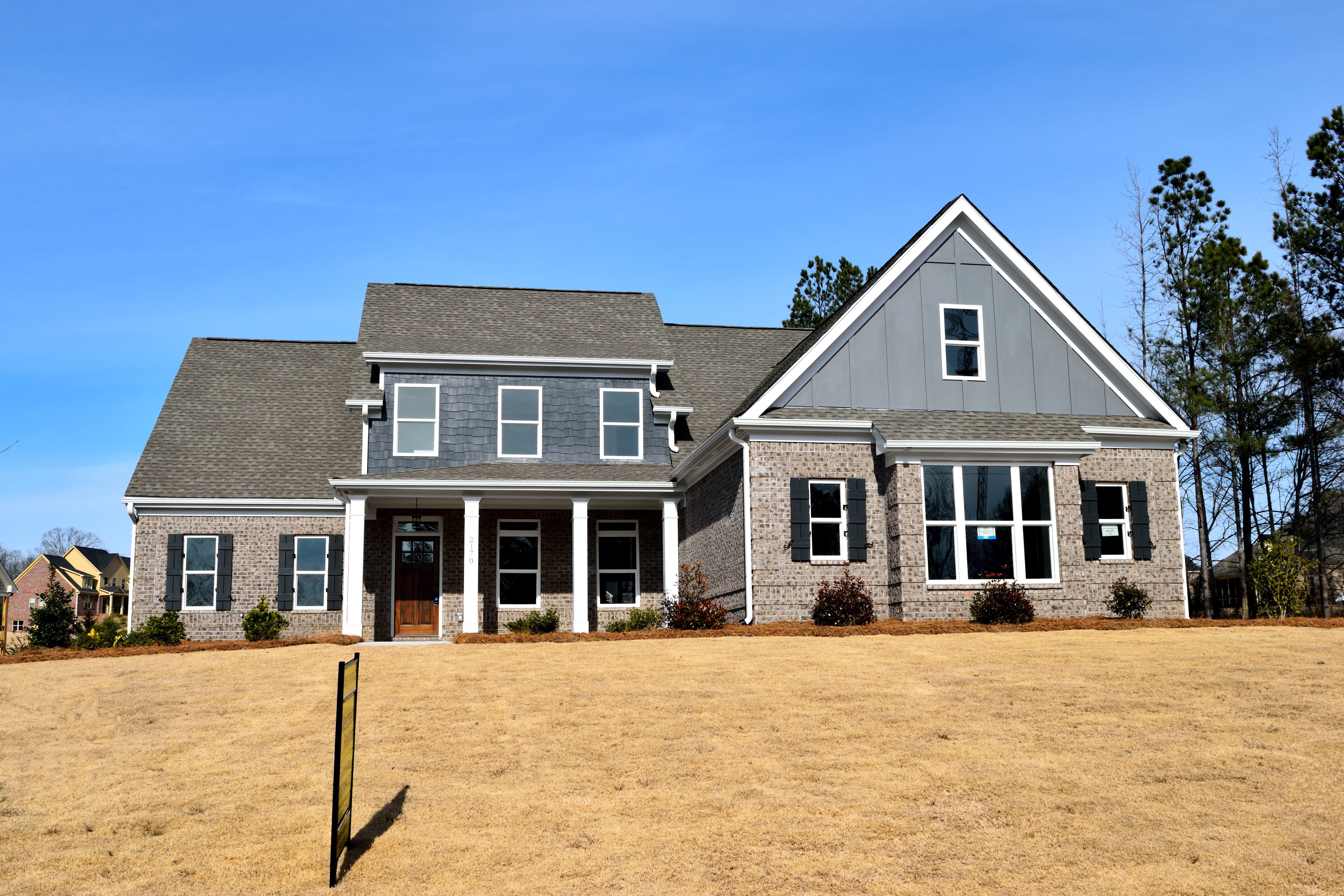 gray, for sale, family, estate, nature, garage, new home, grass, brick, residential district, suburb, realty, day, exterior, plant, expensive, style, modern, HD Wallpaper