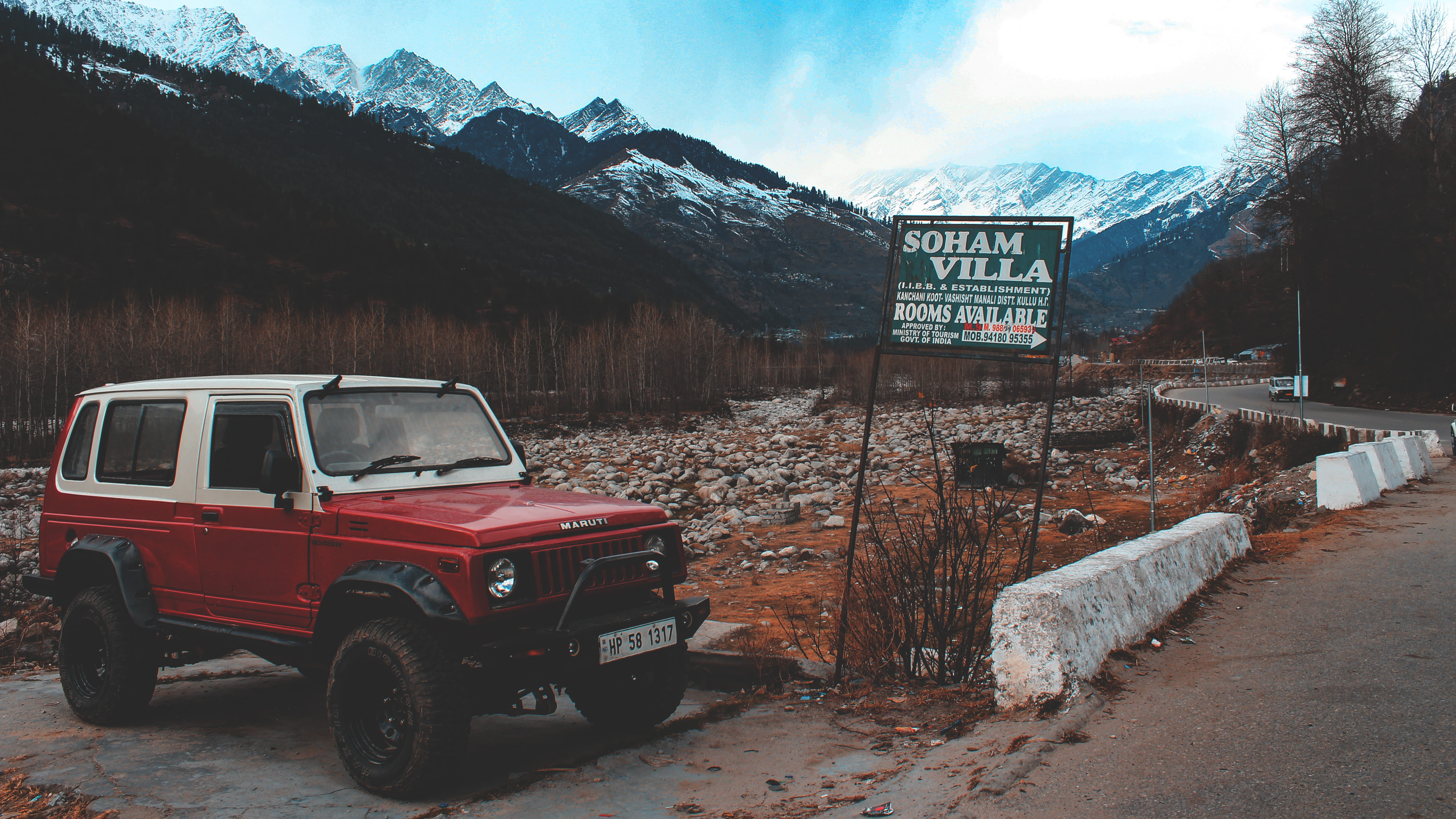 parked, valley, street, transportation, land vehicle, red, transportation system, motor vehicle, photography, winter, day, car, no people, mode of transportation, HD Wallpaper