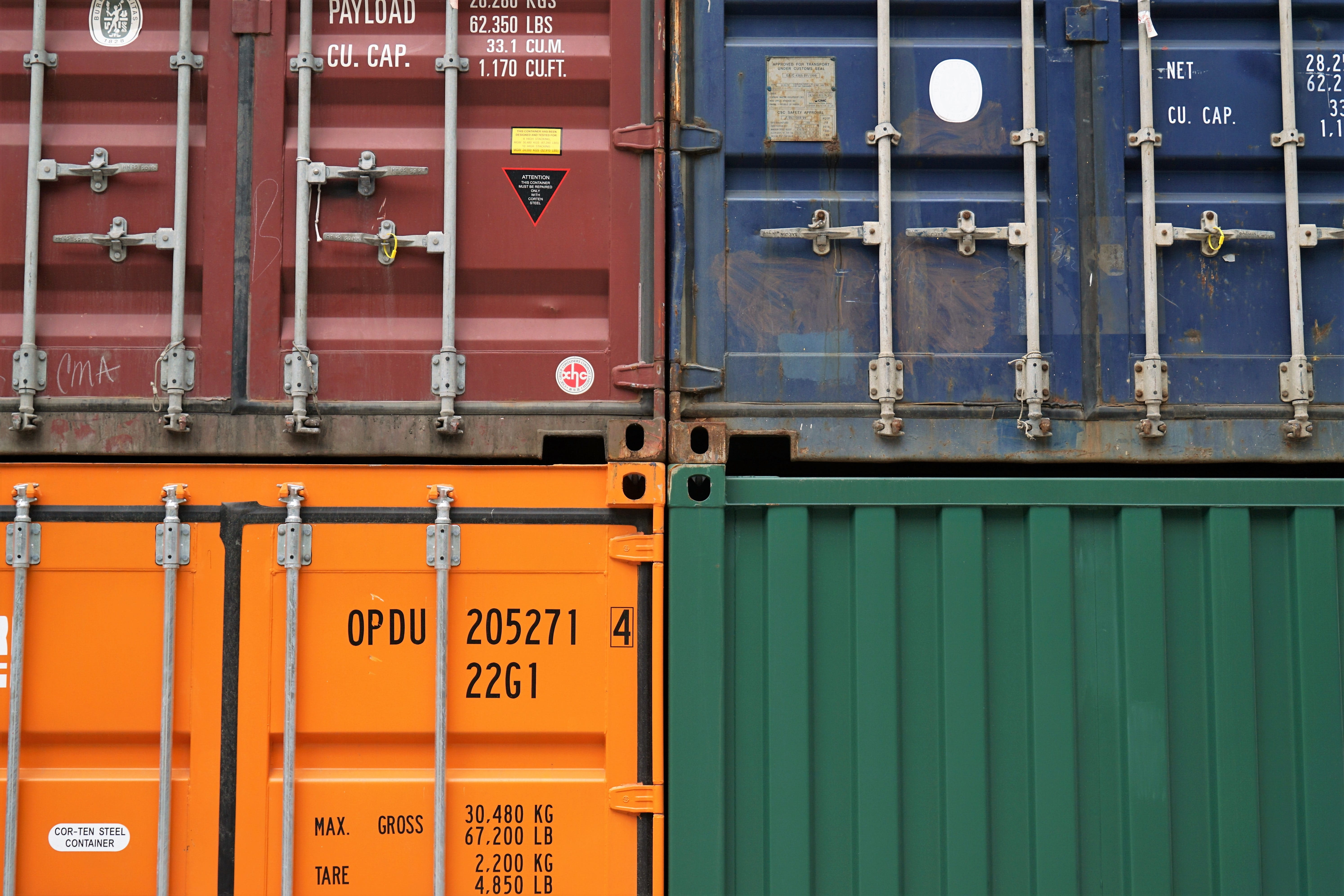 lock, commercial dock, safety, cargo container, colors, iron, 5K, warehouse, container, architecture, security, script, building exterior, industry, outdoors, HD Wallpaper