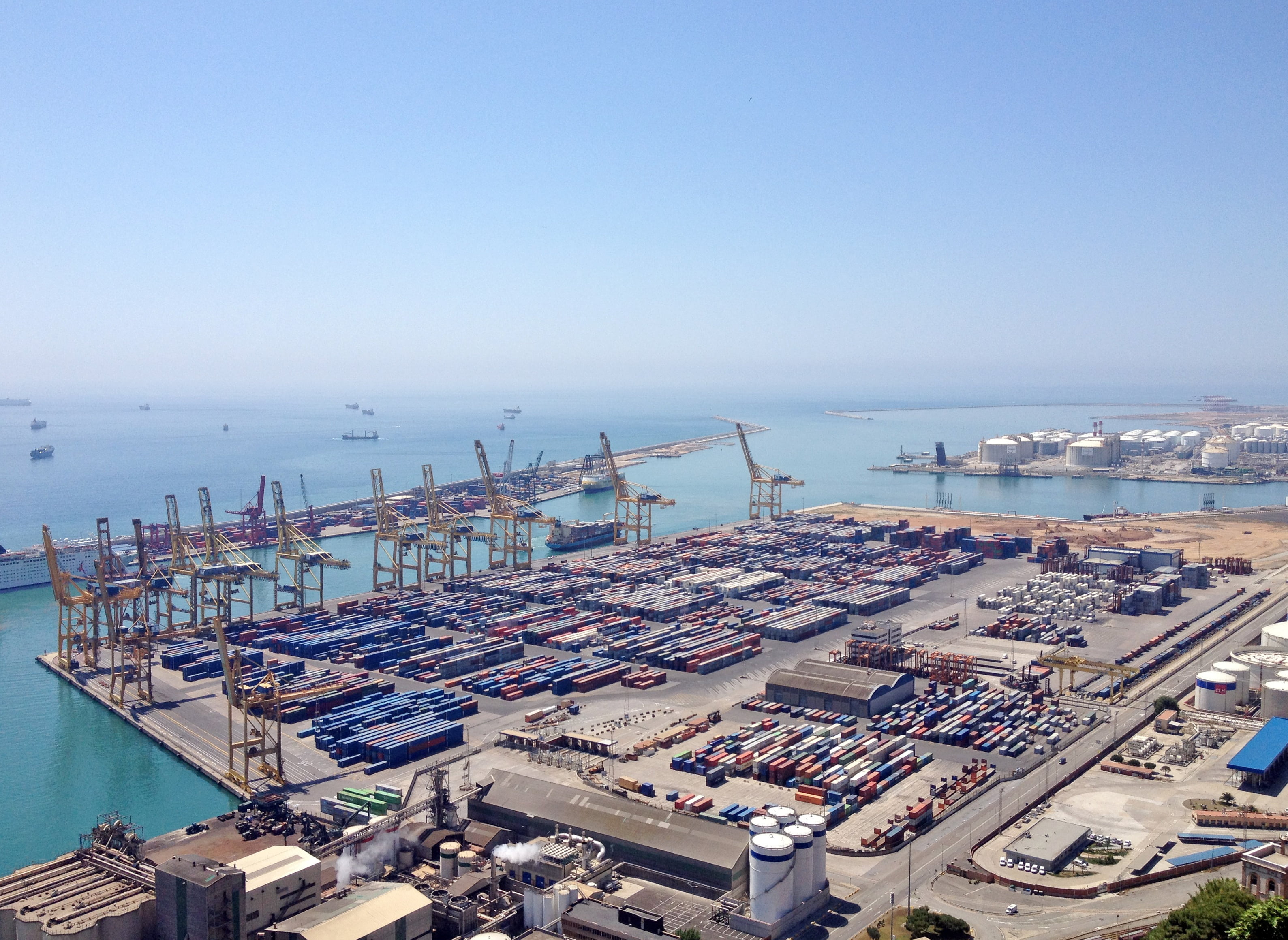 water, mediterranean, container, shipment, view, sky, nature, nautical Vessel, cargo Container, 2K, barcelona, no people, ship, freight harbor, crane - Construction Machinery, HD Wallpaper
