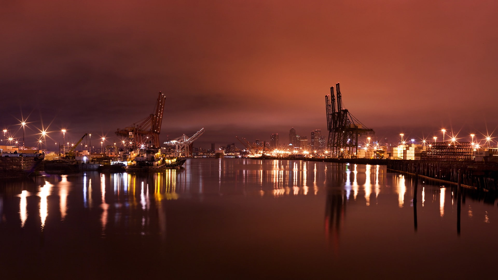 sky, shipyard, cityscape, 1080P, lights, HD Wallpaper