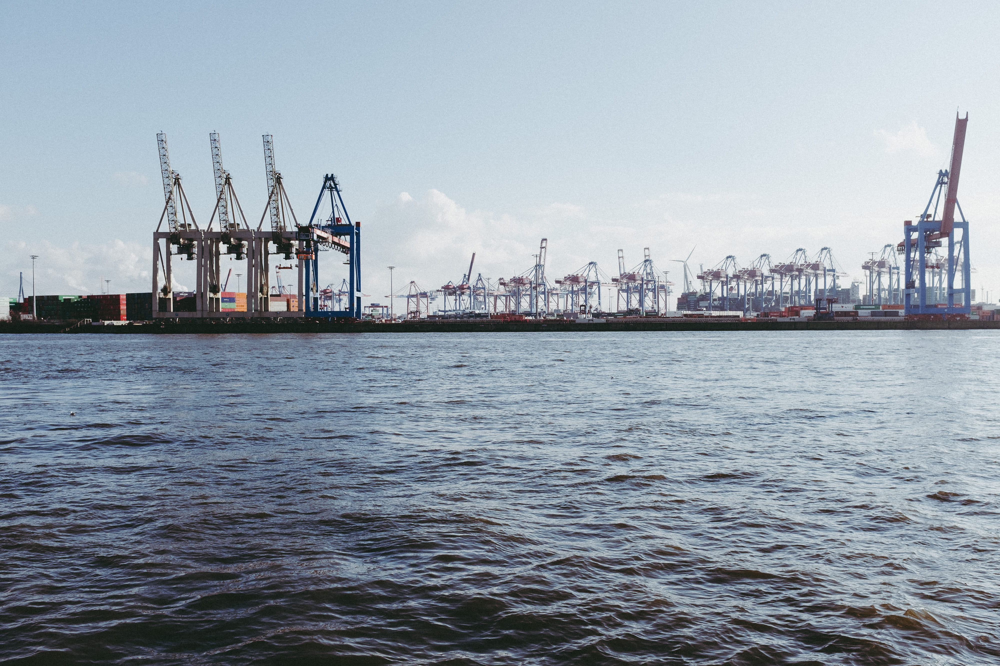 nautical Vessel, architecture and Cityscape, sky, sea, construction equipment, hamburg, architecture, transportation, nature, industry, container Ship, HD Wallpaper