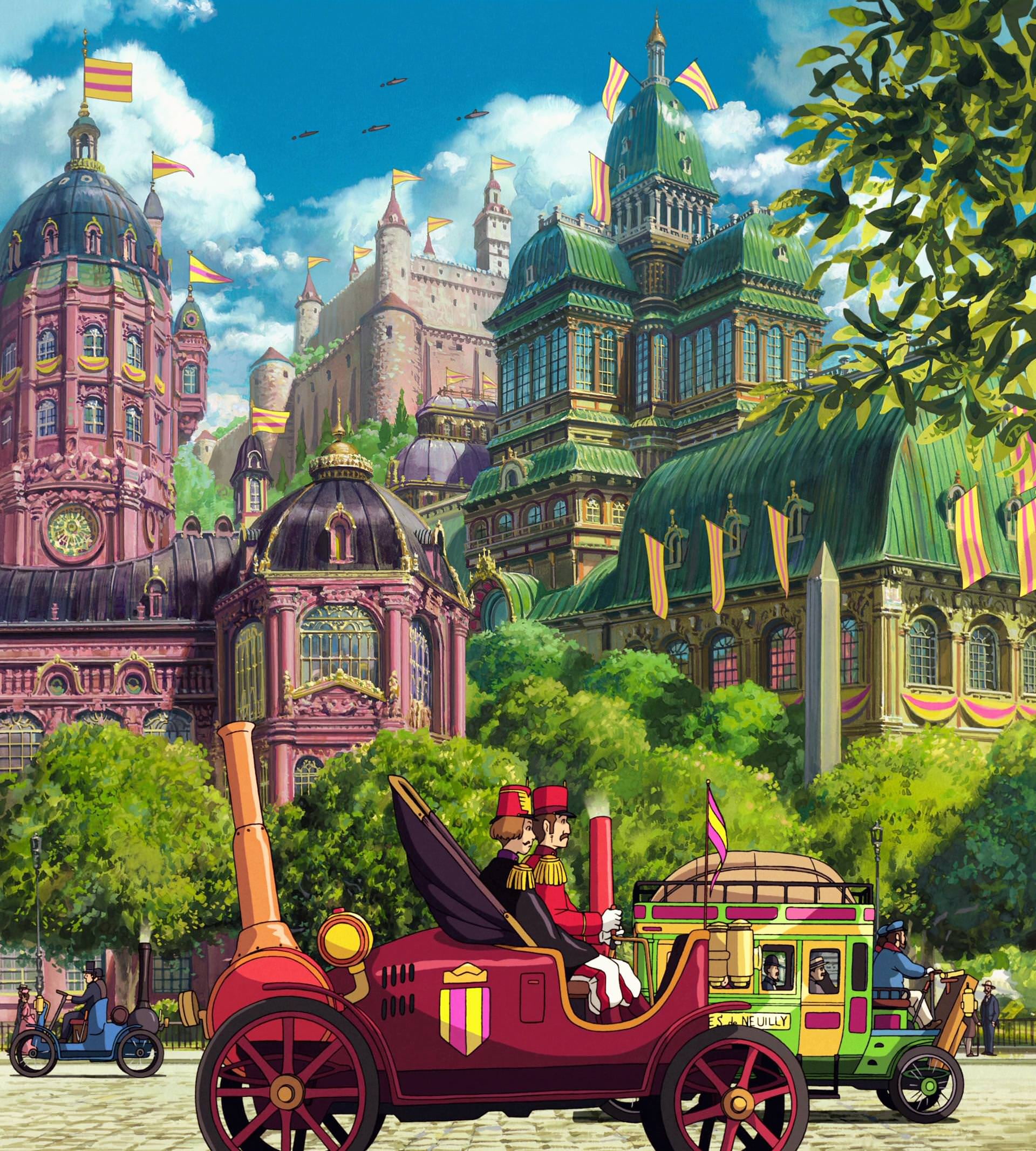 city, nature, tourism, tree, outdoors, transportation, cloud - sky, anime, building exterior, travel, day, architecture, Studio Ghibli, travel destinations, Phone HD Wallpaper