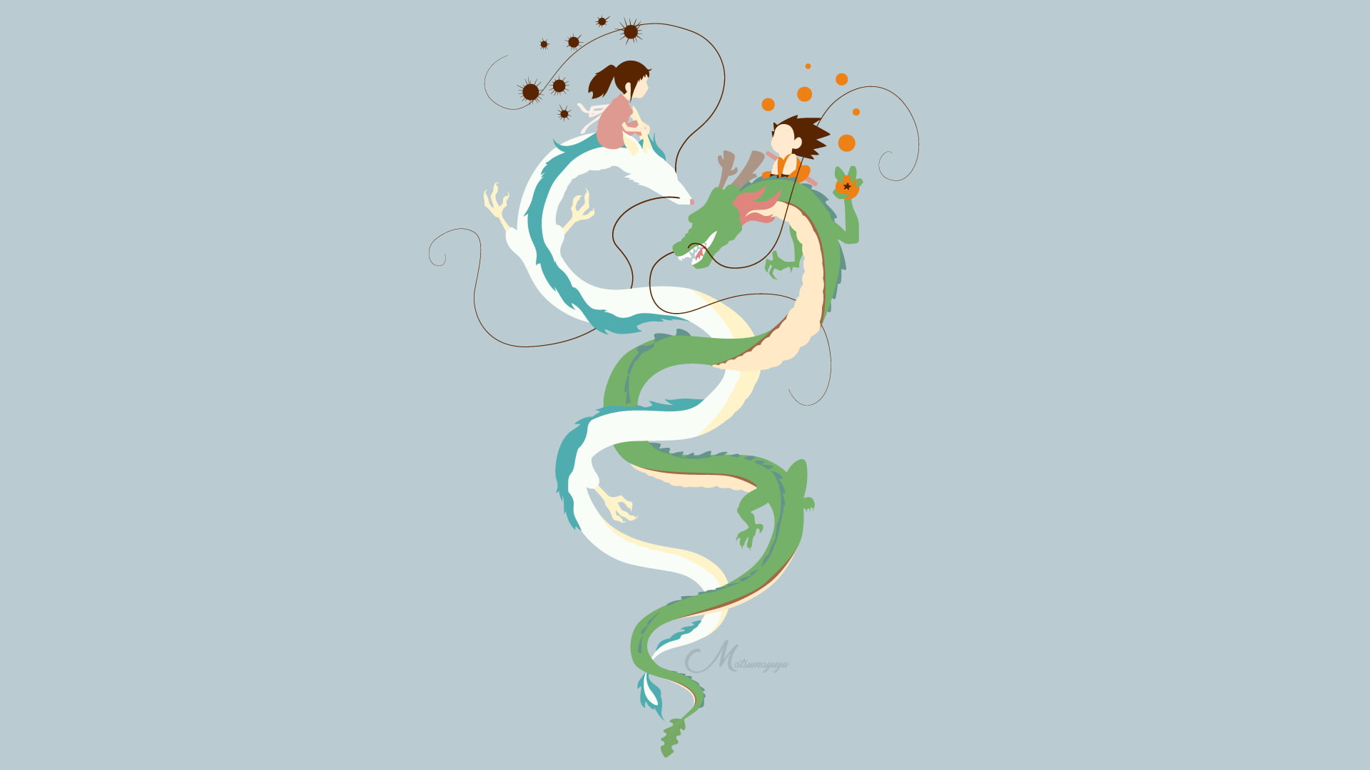 copy space, Spirited Away, 1080P, one animal, anime, vertebrate, emotion, animal wildlife, studio shot, simple background, green color, women, minimalism, HD Wallpaper