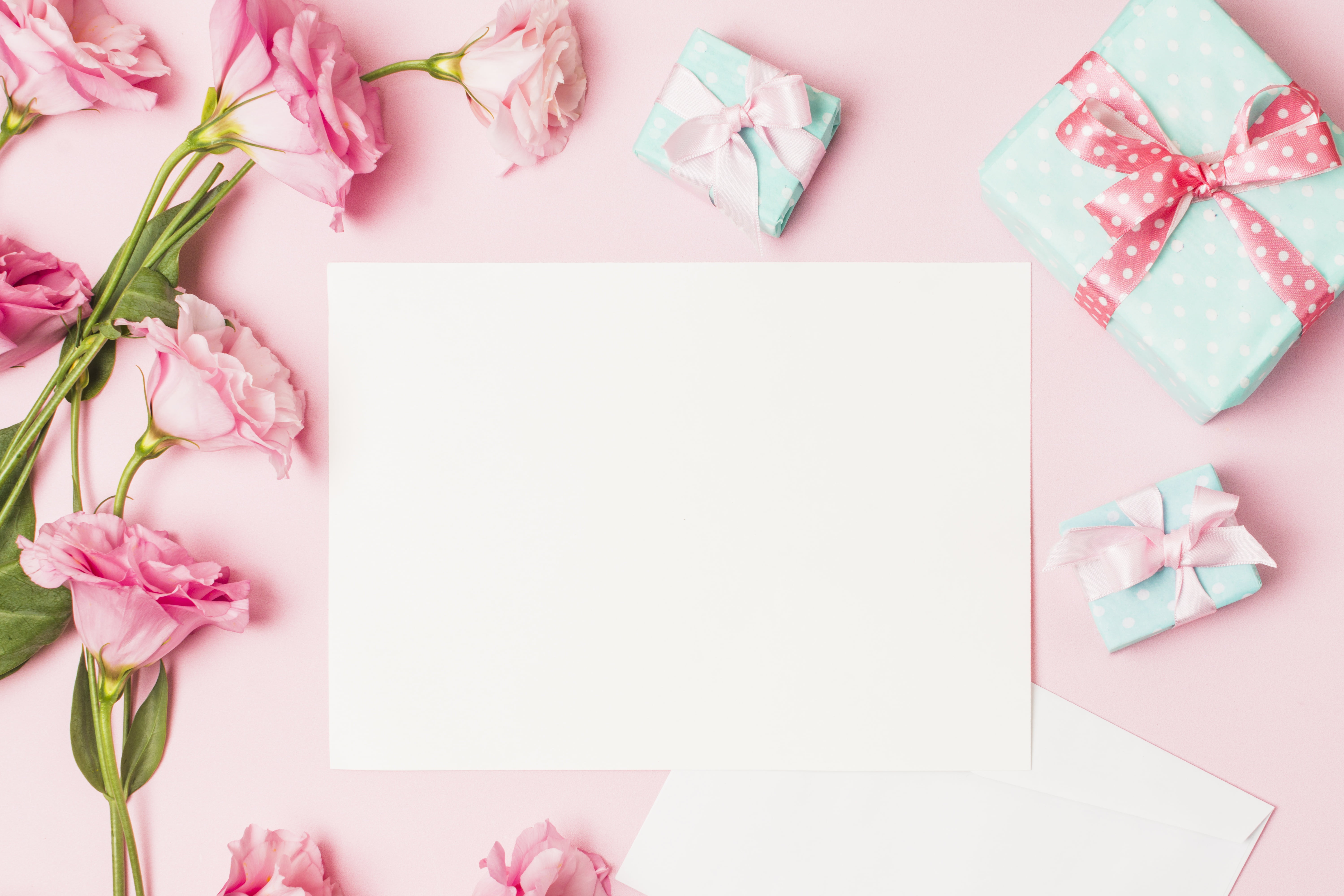 gift box, eustoma, pink, 5K, gift, flowers, HD Wallpaper