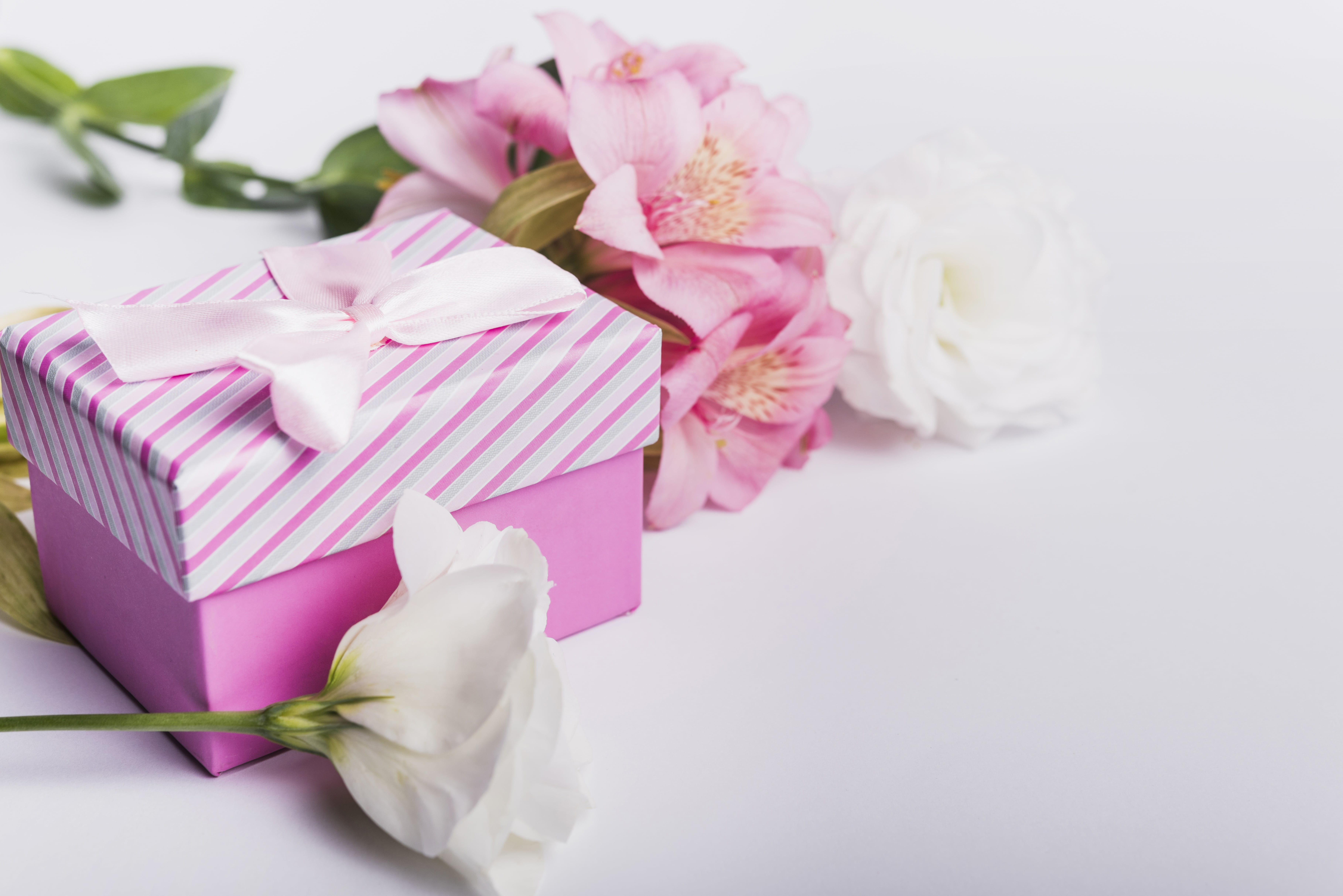 flowers, white, eustoma, romantic, gift, tape, Lily, 5K, pink, HD Wallpaper