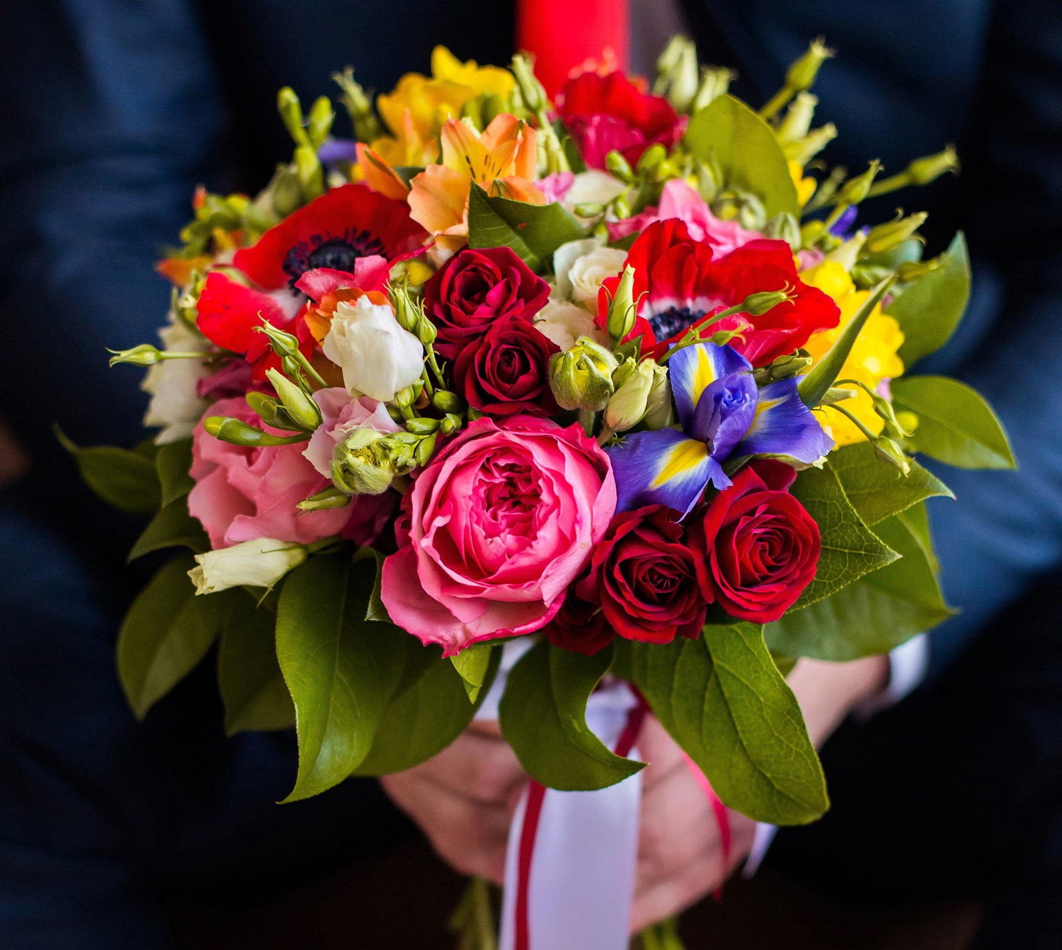 irises, eustoma, bouquet, roses, 1080P, HD Wallpaper