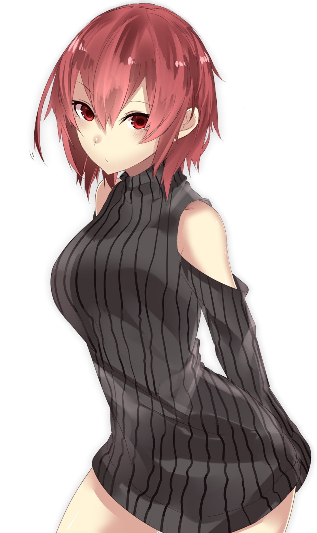 fashion model, one person, short hair, anime, redhead, females, beautiful people, women, clothing, red eyes, sweater, adult, anime girls, 720P, beautiful woman, Phone HD Wallpaper
