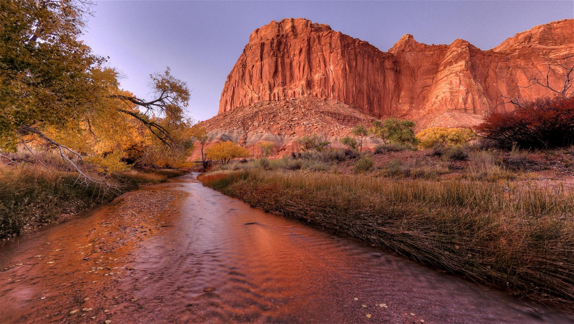 nature and landscapes, landscapes, place, particular, 1080P, sunset, utah, creek, grass, HD Wallpaper