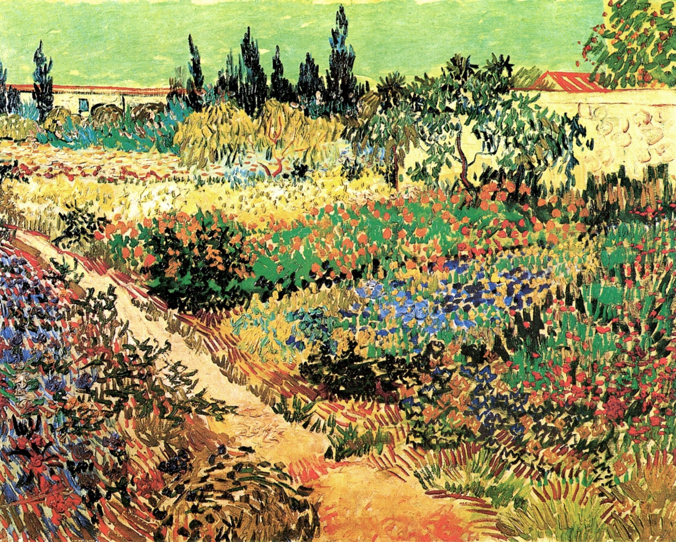 1080P, flowers, Vincent van Gogh, with Path, Flowering Garden, HD Wallpaper