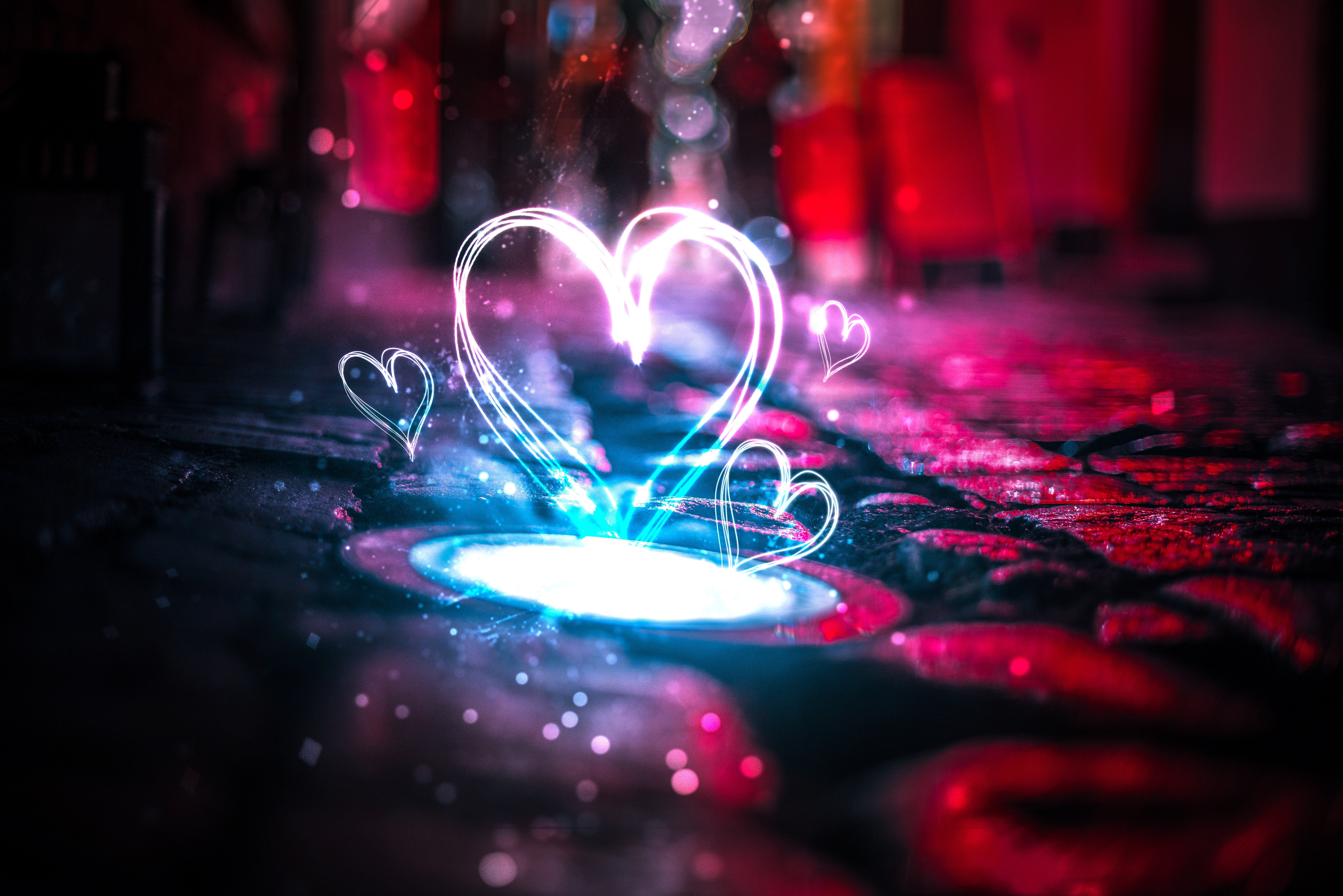 Love hearts, Neon lights, 5K, 4K, HD Wallpaper