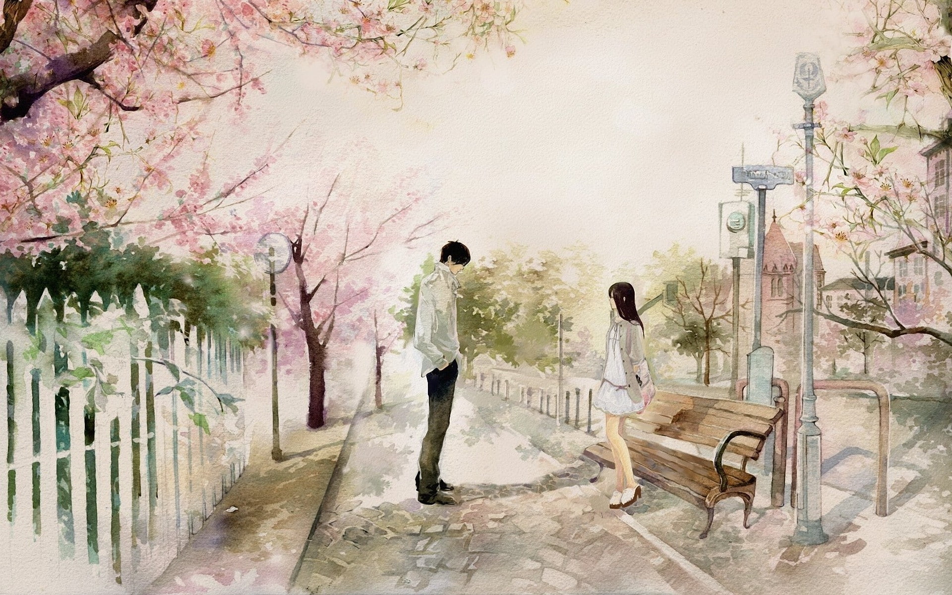 4k love pic, couple, 1920x1200, park, Couple in the park, bench, 1080P, Date, anime, HD Wallpaper