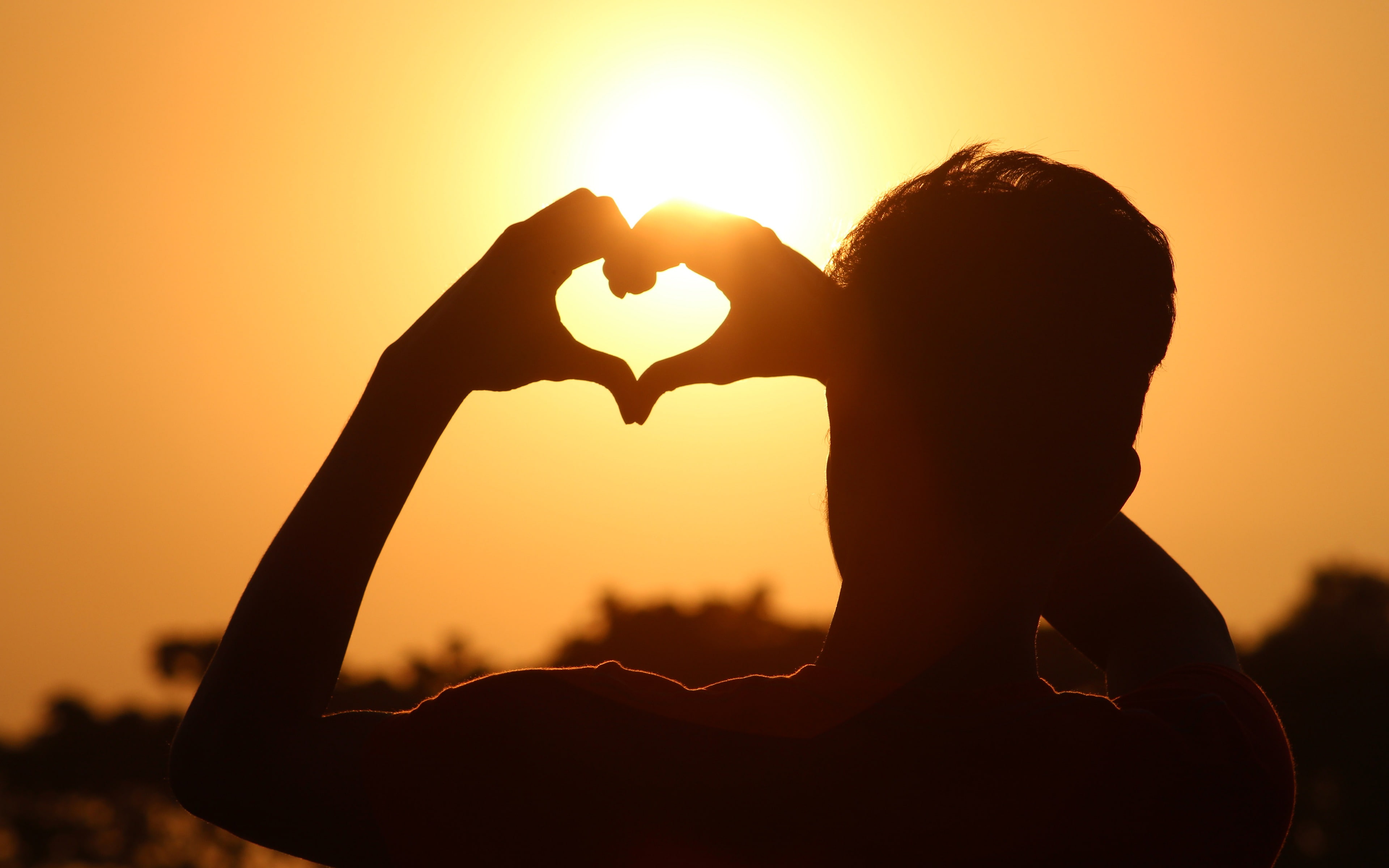 hand, love, headshot, sun, lens flare, togetherness, heart, positive emotion, 4K, arms raised, adult, people, outdoors, sunlight, silhouette, back lit, HD Wallpaper