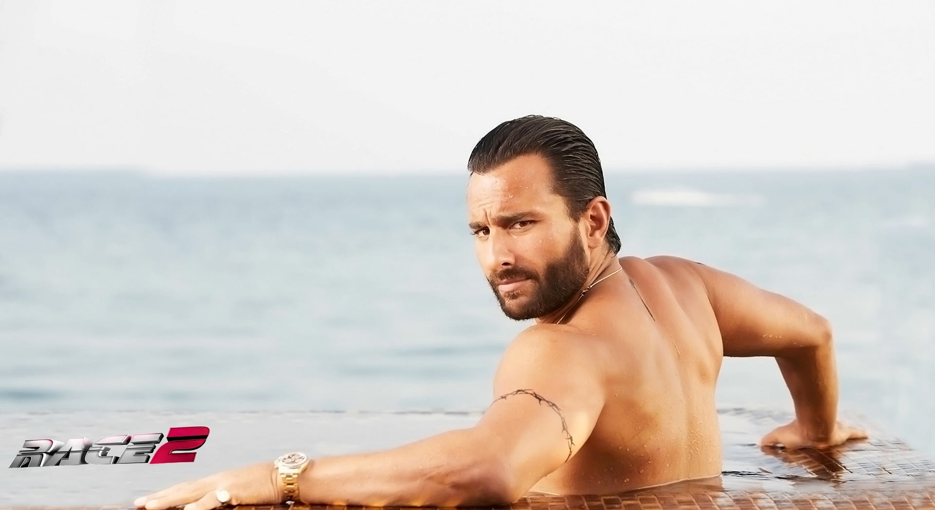 beautiful people, males, analog, race, Bollywood Celebrities, beard, 2012, bollywood, saif, link, handsome, text, bracelets, healthy lifestyle, adult, gold, HD Wallpaper