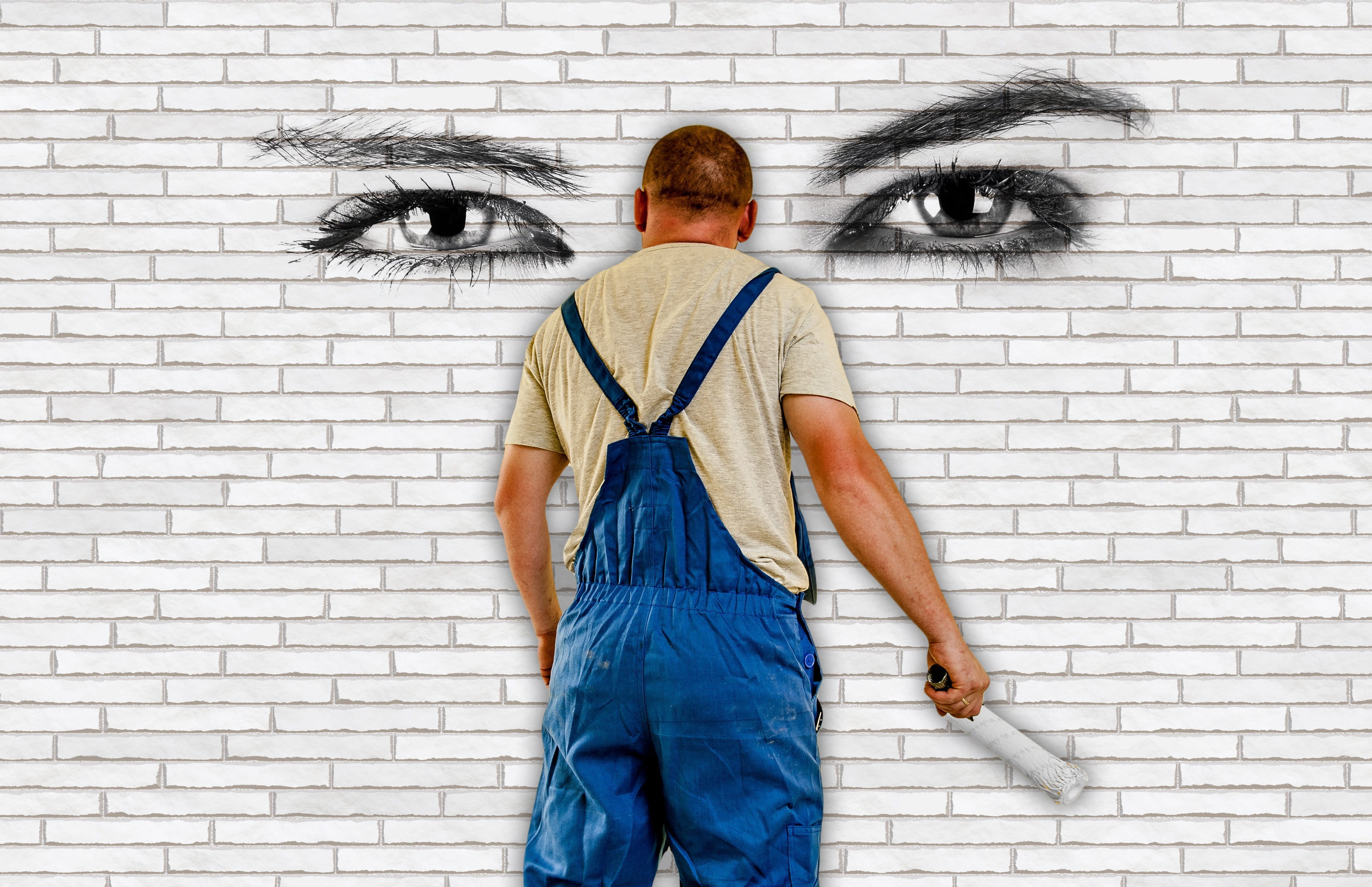 roll, delete, blue, wall - building feature, young adult, real people, eyes, day, craft, lifestyles, built structure, house painter, advertising, standing, HD Wallpaper