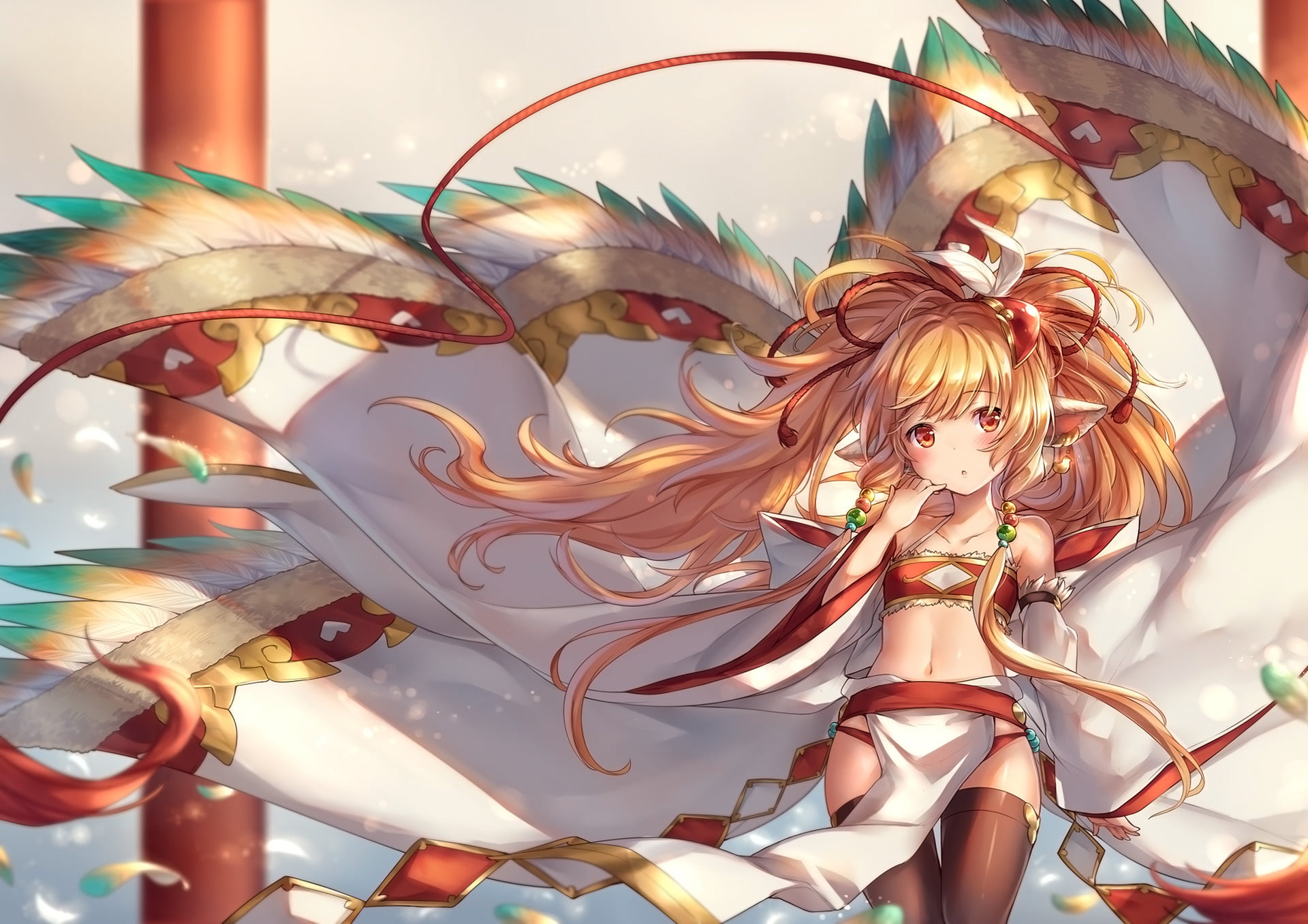still life, animal representation, representation, sculpture, variation, Girl, creativity, feather, design, Thigh Highs, Mahira (Granblue Fantasy), Granblue Fantasy, HD Wallpaper