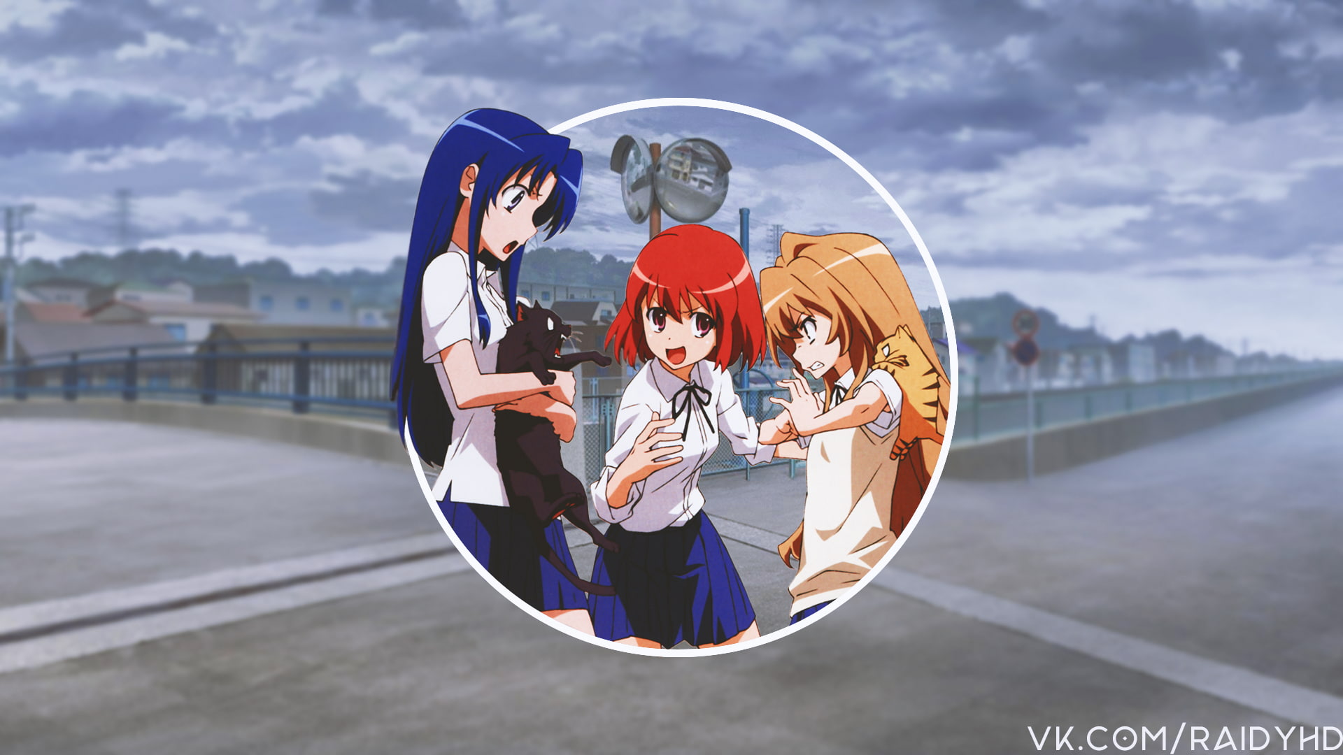 architecture, picture-in-picture, day, Aisaka Taiga, leisure activity, women, full length, friendship, group of people, casual clothing, females, young adult, HD Wallpaper