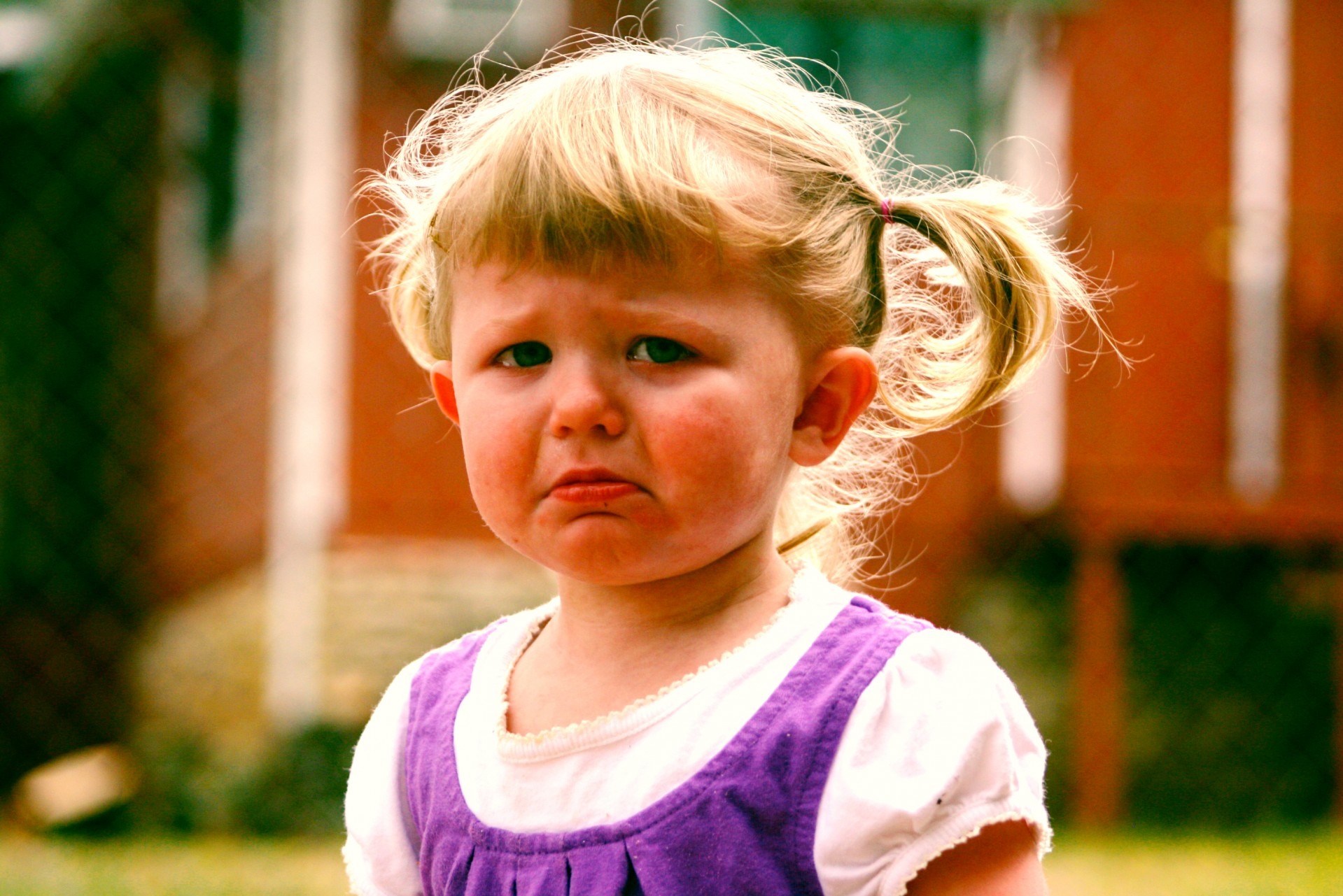 baby, outdoors, lifestyles, kids, day, people, close-up, real people, blond hair, child, temper tantrum, purple, hair, one Person, human Face, white, pouting, HD Wallpaper