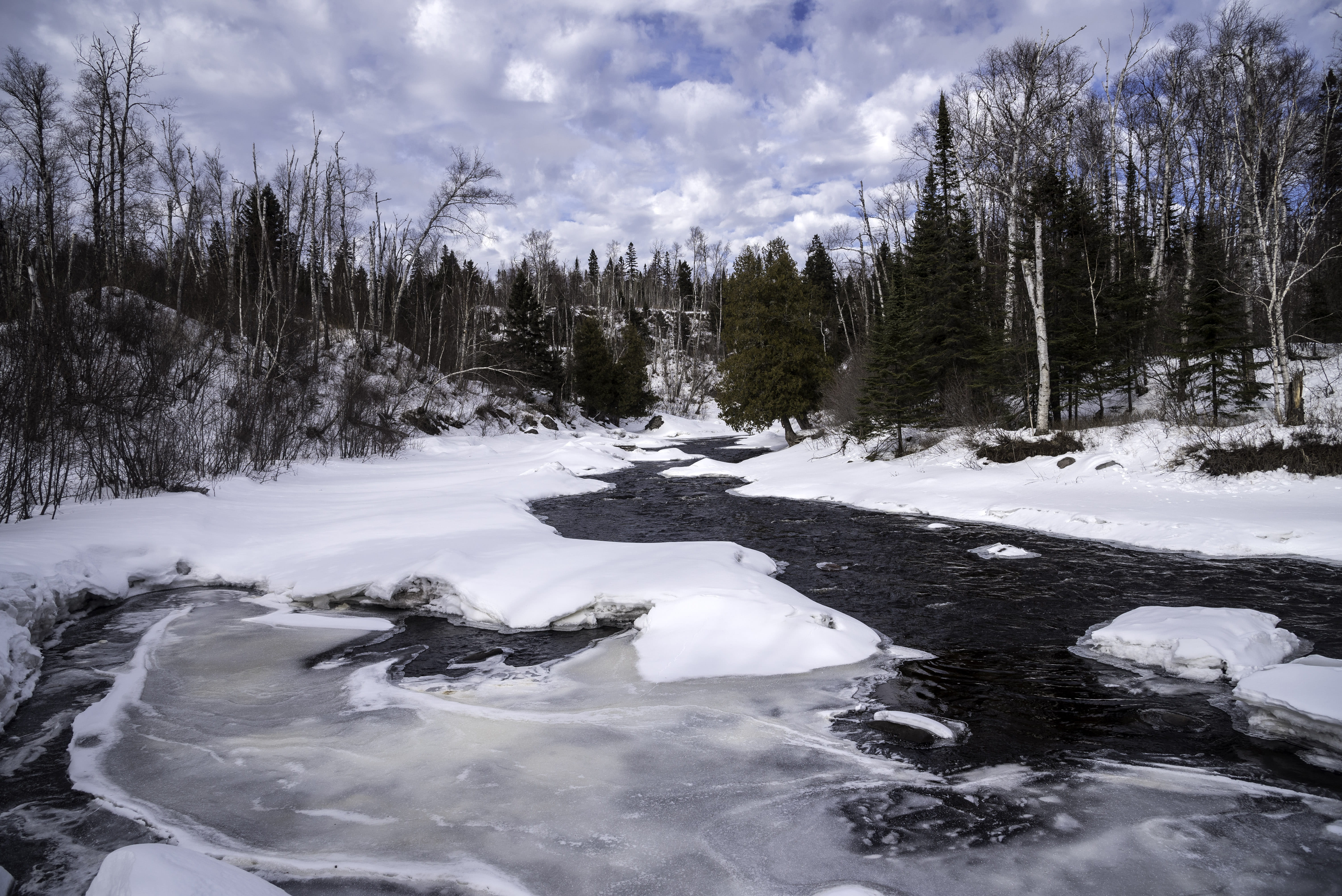 plant, nature, clouds, photos, tranquility, sky, scenics, snow, river, winter, temperance, scenics - nature, day, frozen, cold - Temperature, forest, public domain, HD Wallpaper
