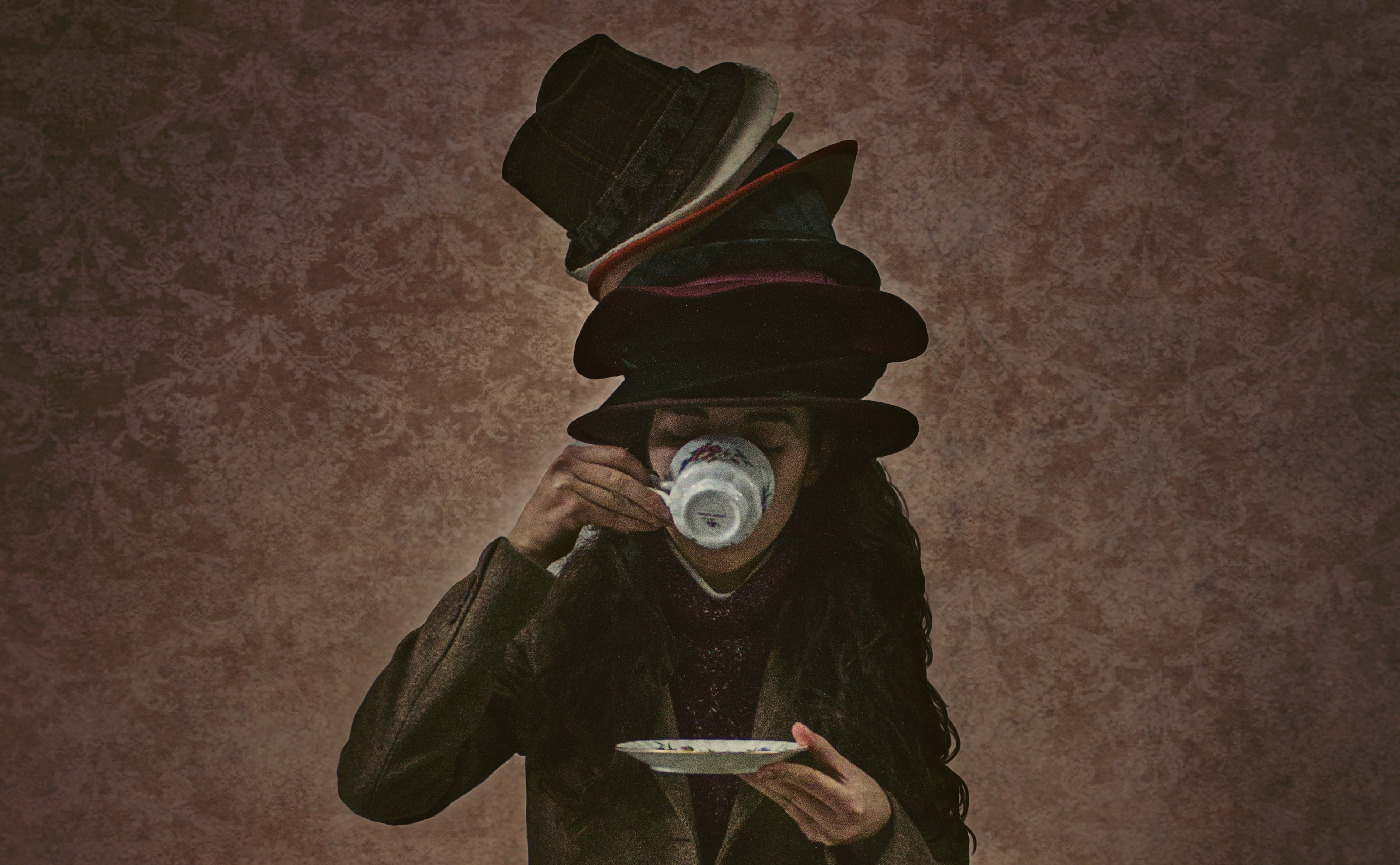 delicious, selfie, selfportraits, Square, tea, selfportrait, hatter, alice, 4K, Aero, hats, Creative, Portrait, HD Wallpaper