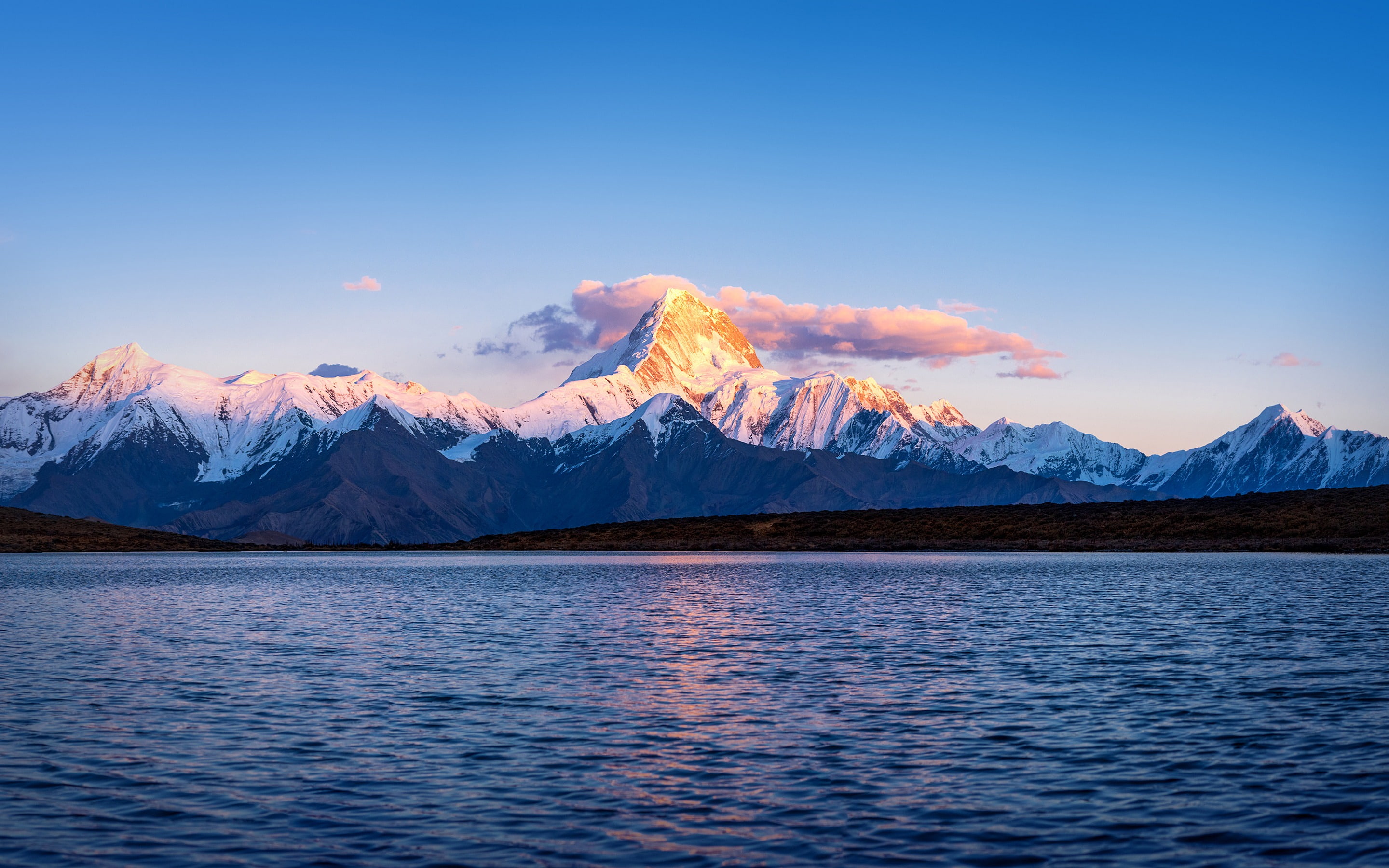 2K, lake, tibet, china, everest, plateau, mountain, snow, sunset, HD Wallpaper