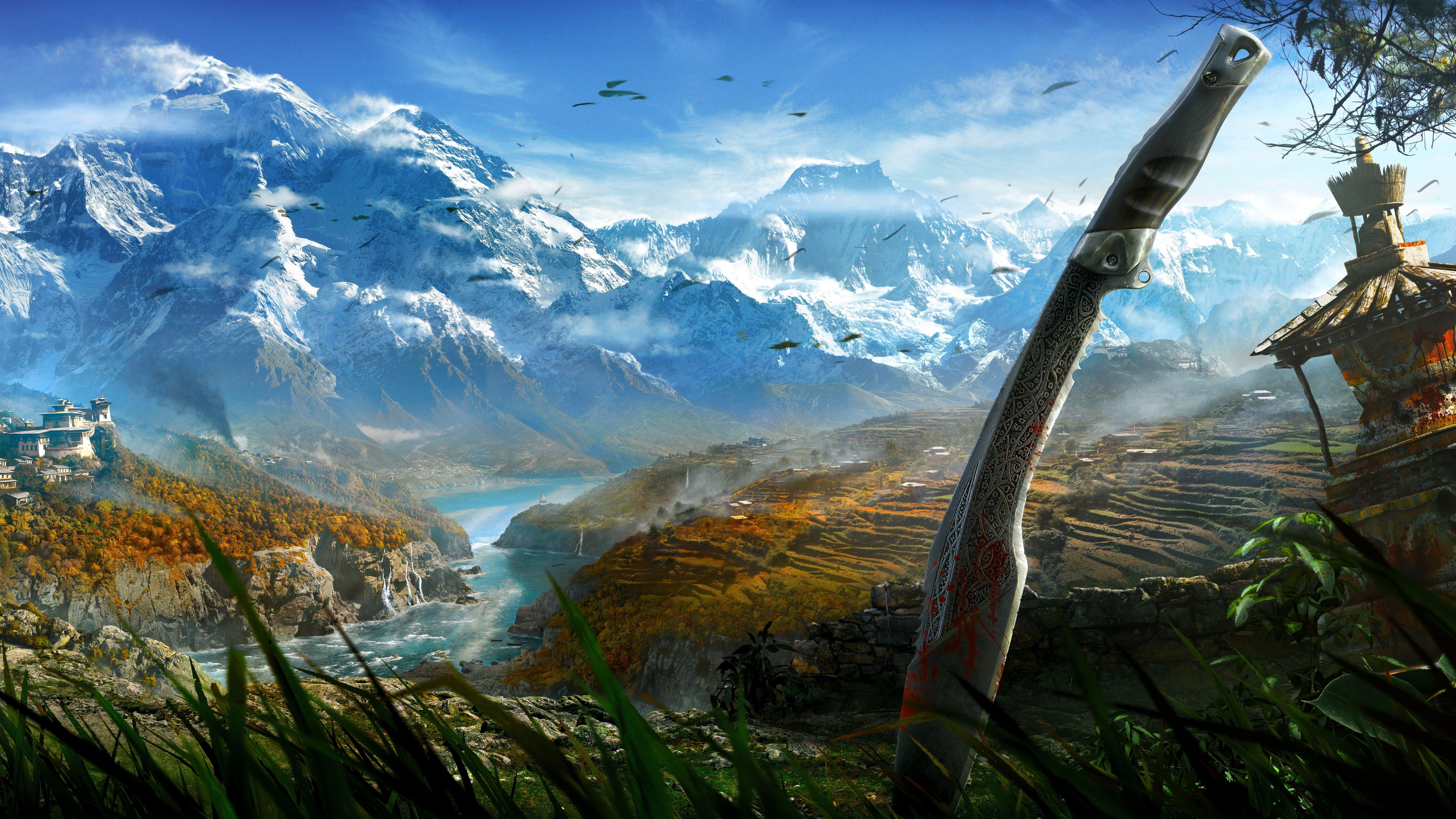 review, 8K, open world, digital, grass, 5k, Far Cry 4, Kyrat, sword, Adventure games, game, 4k, Himalayas, screenshot, shooter, lake, Tibet, HD Wallpaper